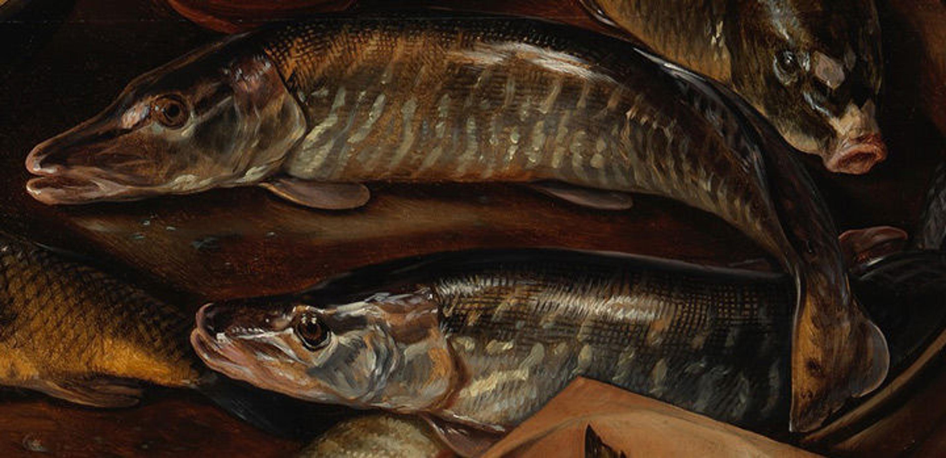 Close-up of three fish lying on a table