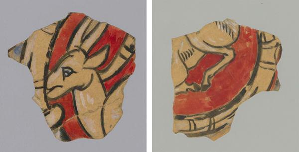Two watercolors depicting fragments of wall paintings
