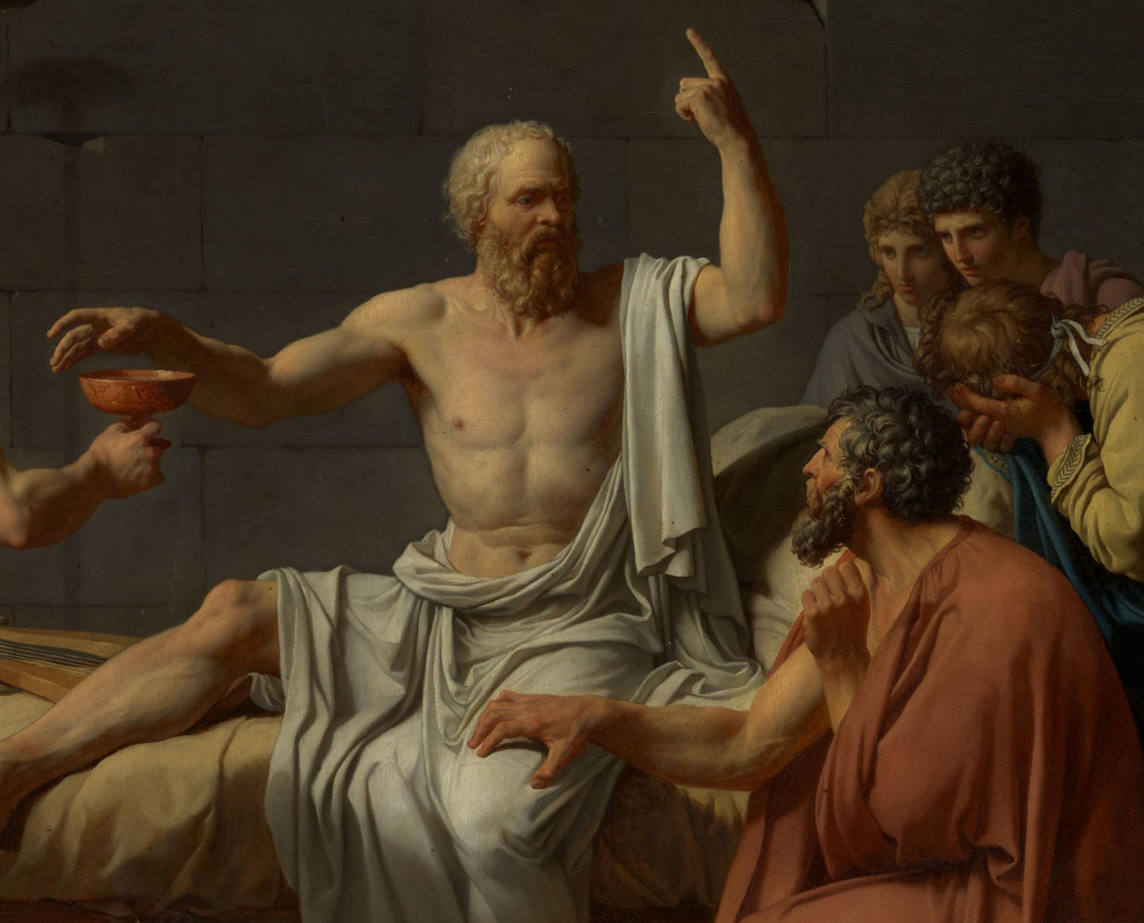 Detail of the central figure in Jacques Louis David's "Death of Socrates"