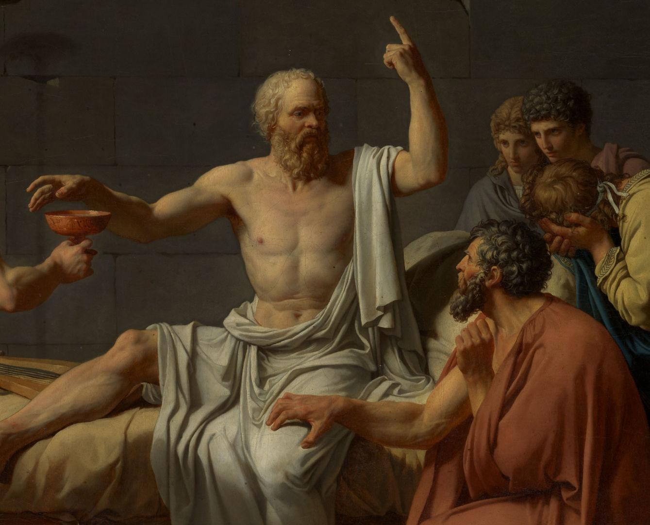 Detail of the central figure in Jacques Louis David's "Death of Socrates"