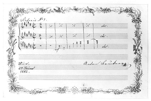 The opening phrase of Anton Bruckner's Seventh Symphony, signed by the composer. Image courtesy of the Brown Family Archives