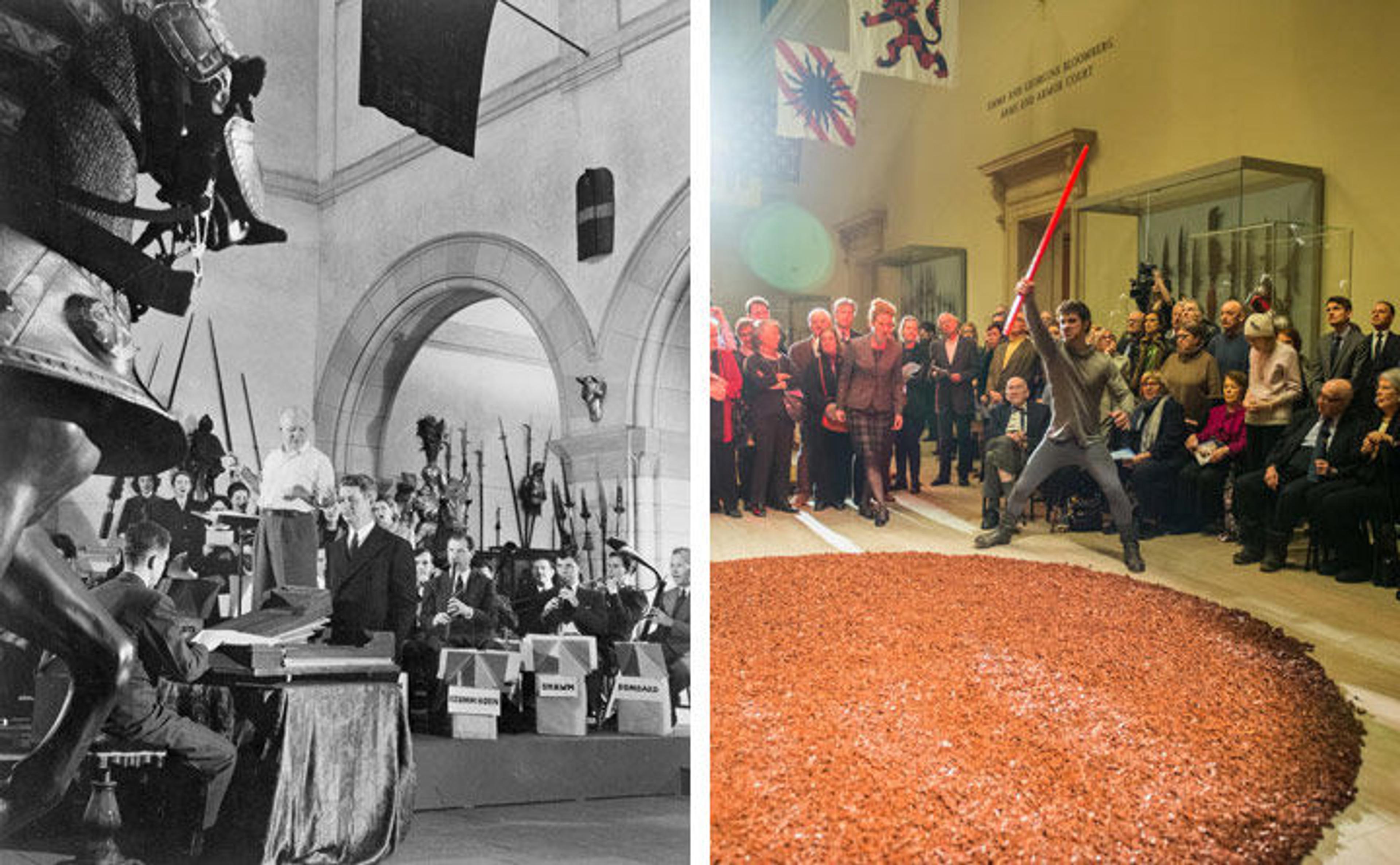 Diptych of performances in The Met's galleries