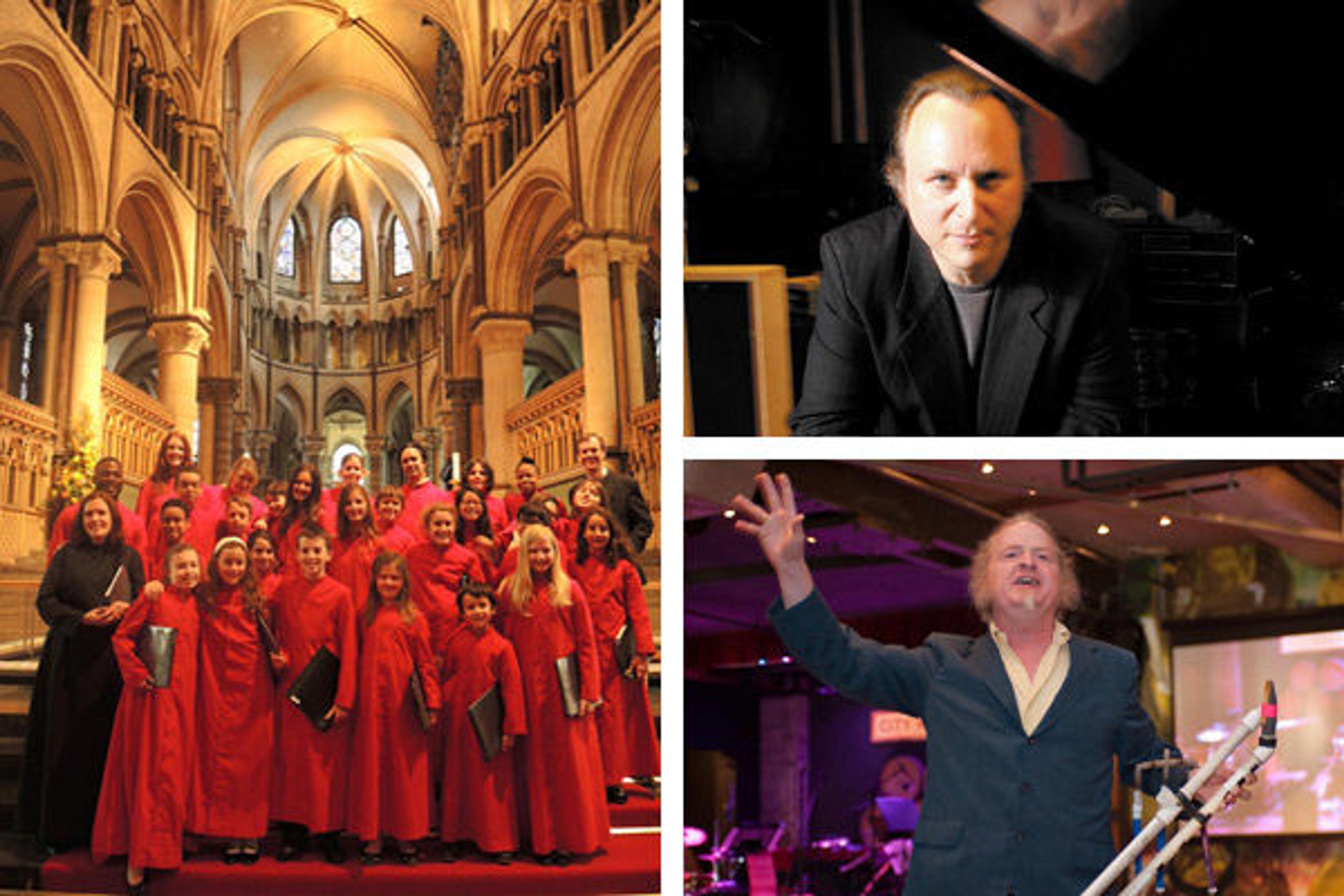 Left: Church of the Heavenly Rest Children's Choir. Top Right: Rob Schwimmer. Bottom Right: Mark Stewart