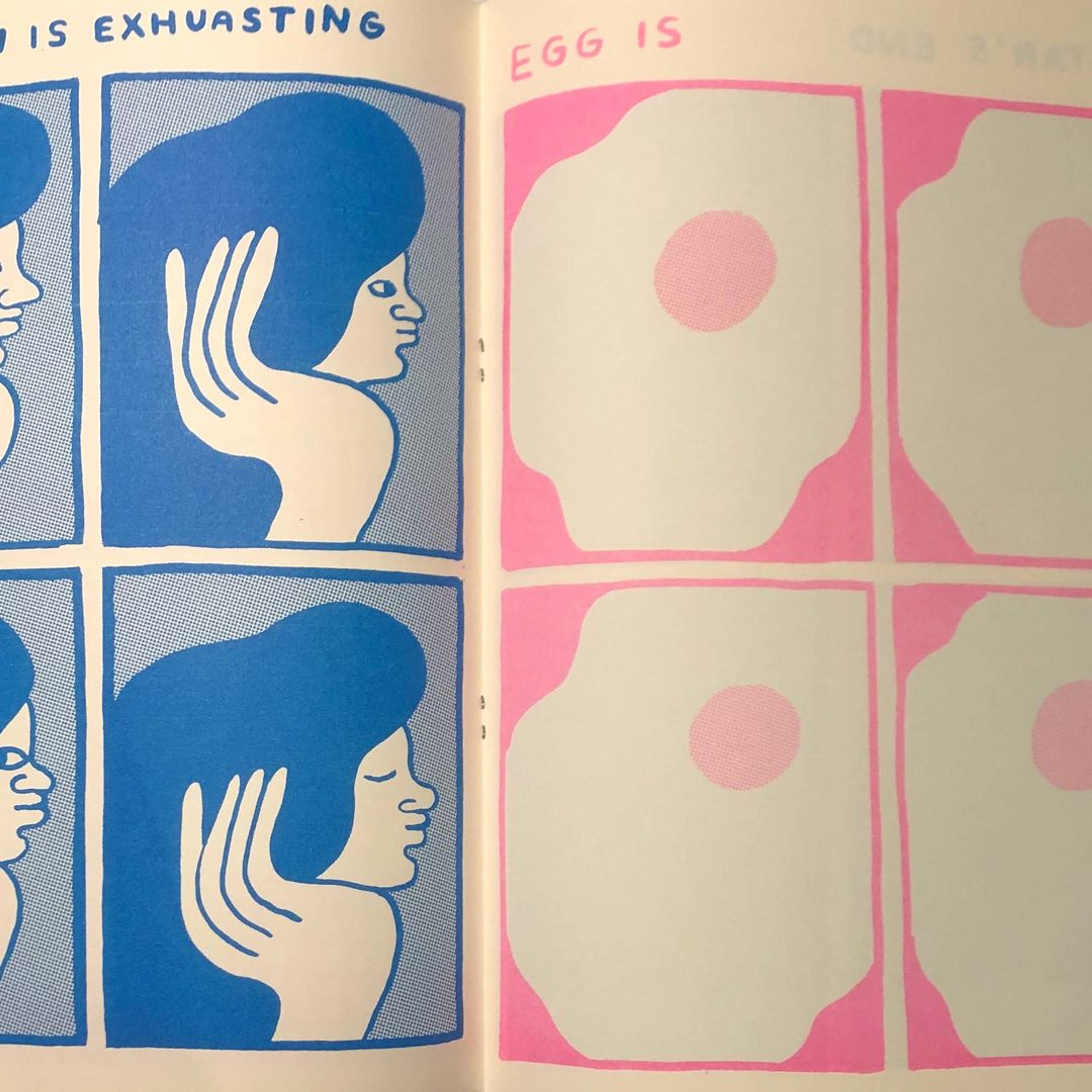 Blue woman and pink eggs