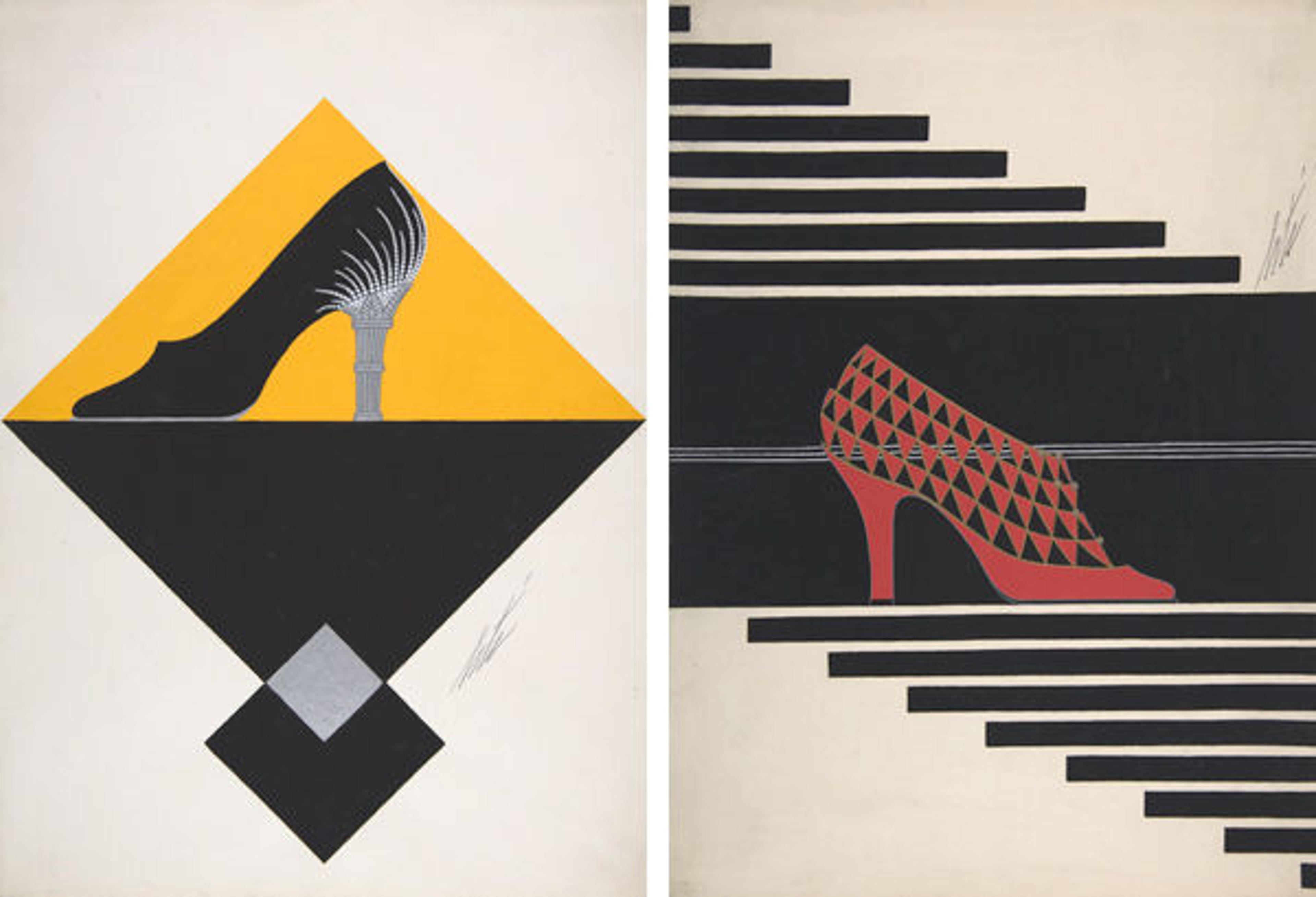 Fig. 8. Erté (Romain de Tirtoff) (French [born Russia], 1892–1990). Pair of Black Pumps with Openwork and Ombre Effect for Delman's Shoes, New York, 1934. Gouache; 10 7/8 x 14 15/16 in. (27.7 x 37.9 cm). The Metropolitan Museum of Art, New York, Purchase, The Martin Foundation Inc. Gift, 1967 (67.762.28). © 2015 Artists Rights Society (ARS) New York