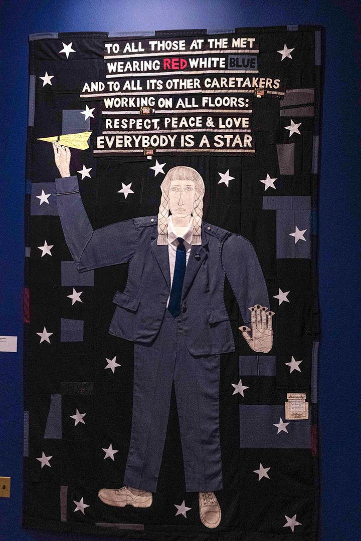 Composite image of a security guard woman and a pin that says 27 years, 22.65 dollars per hour