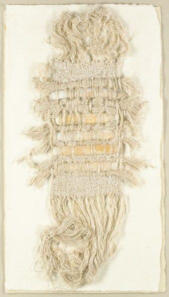 A textile by the artist Sheila Hicks made of silk, wool, and razor clam shells