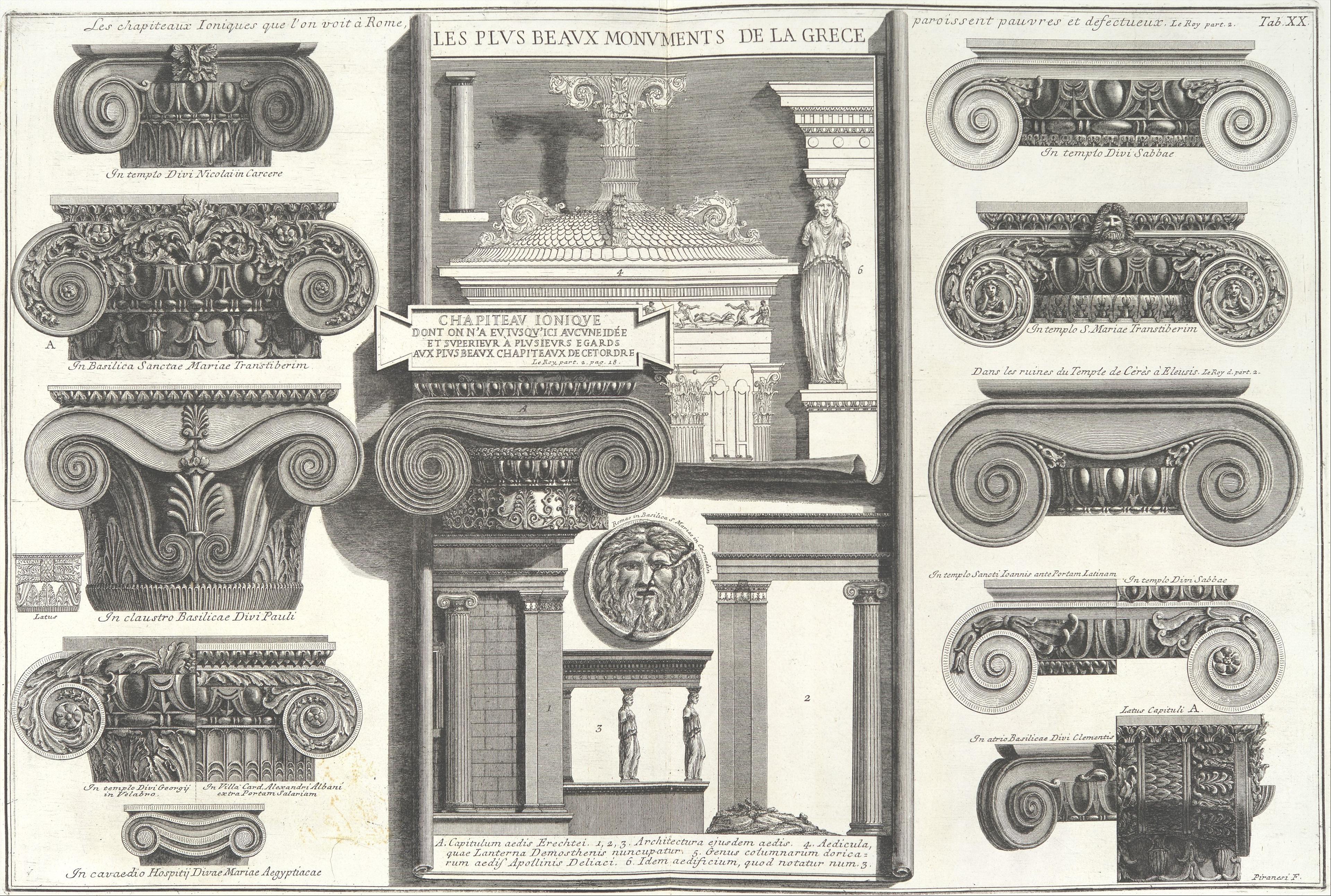 Etchings and engravings showing multiple architectural columns and ornament styles.