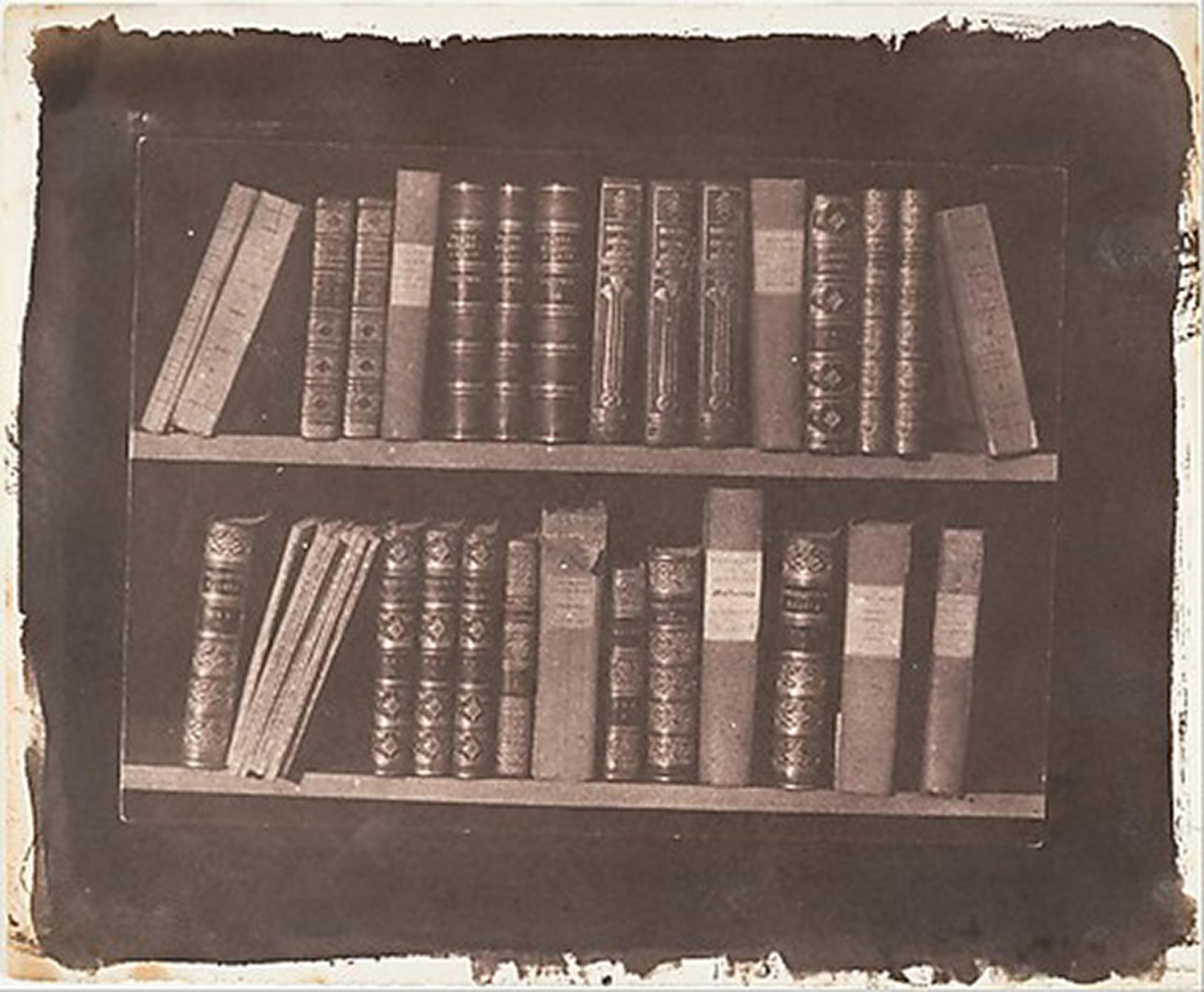 Black and white photo of books