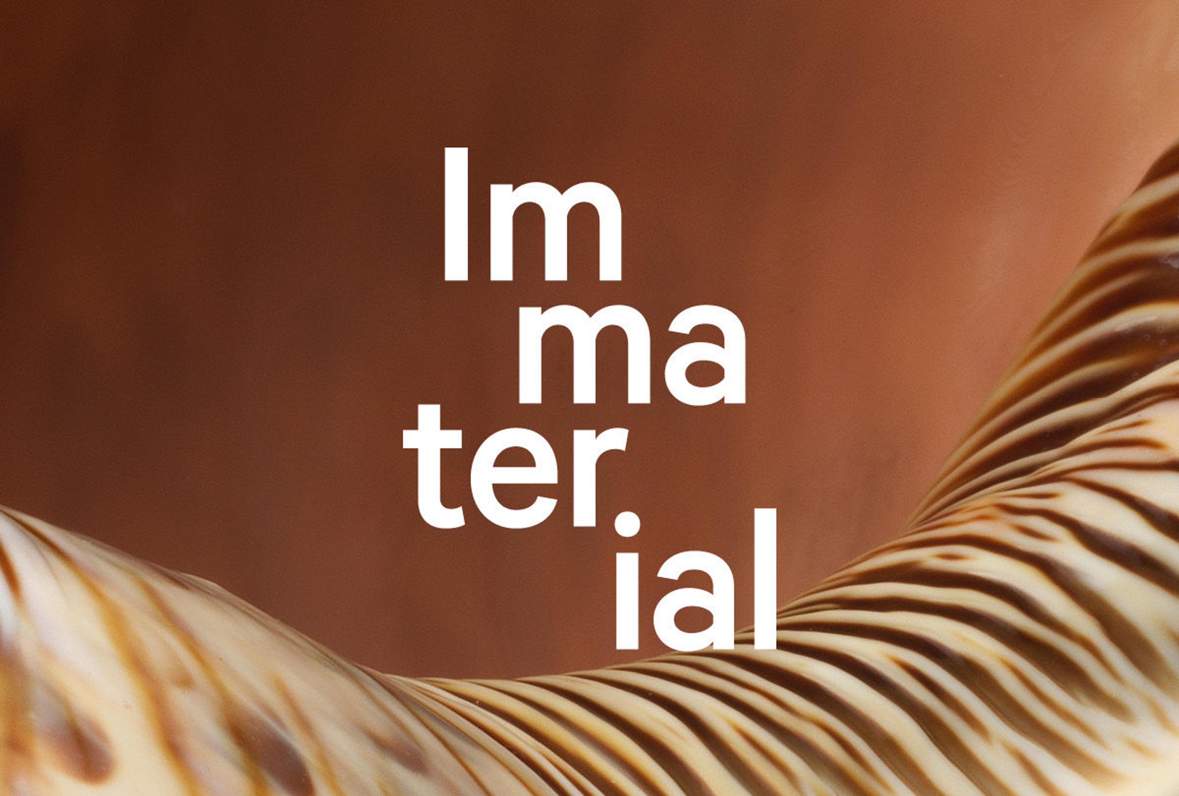 The inside of a conch shell with the text "Immaterial"