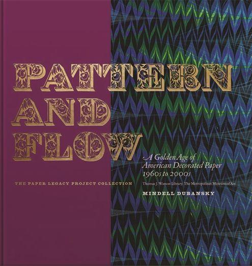 Book cover of maroon and black chevron pattern with the words "Pattern and Flow" written in gold script