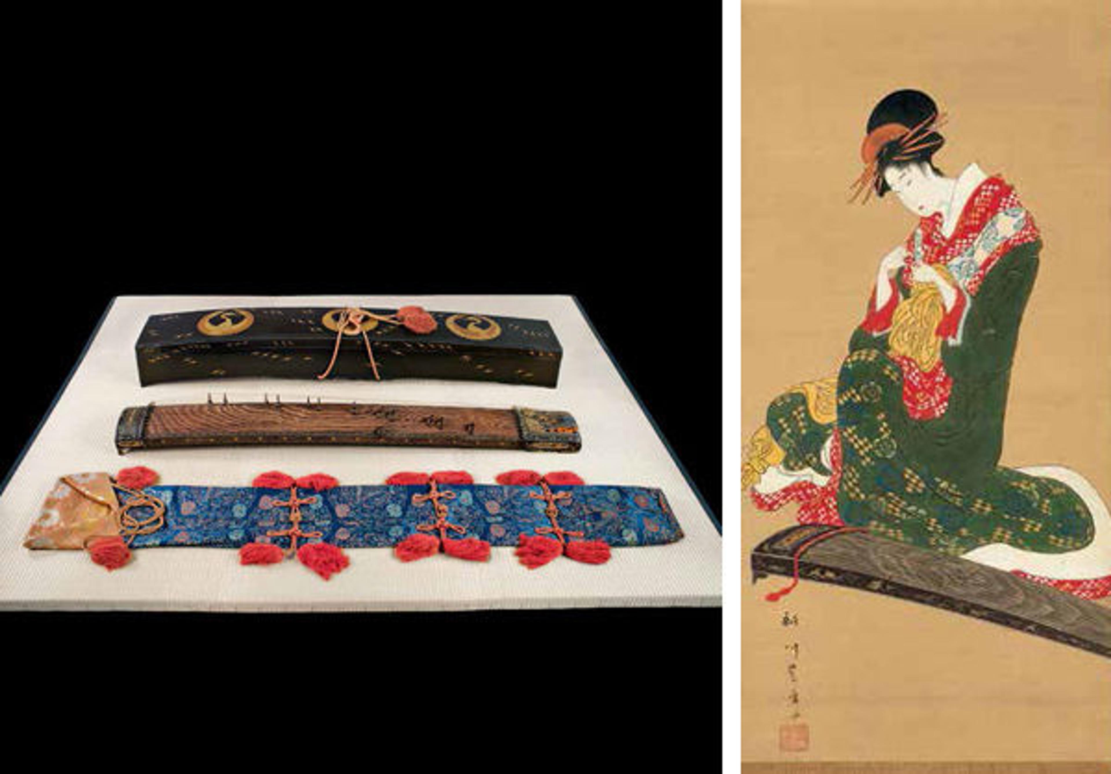 Koto; Woman Putting on Finger Plectrums to Play the Koto