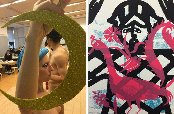 Two sculptures: one wooden from Papua New Guinea, and the other a stone sculpture from Western Turkmenistan