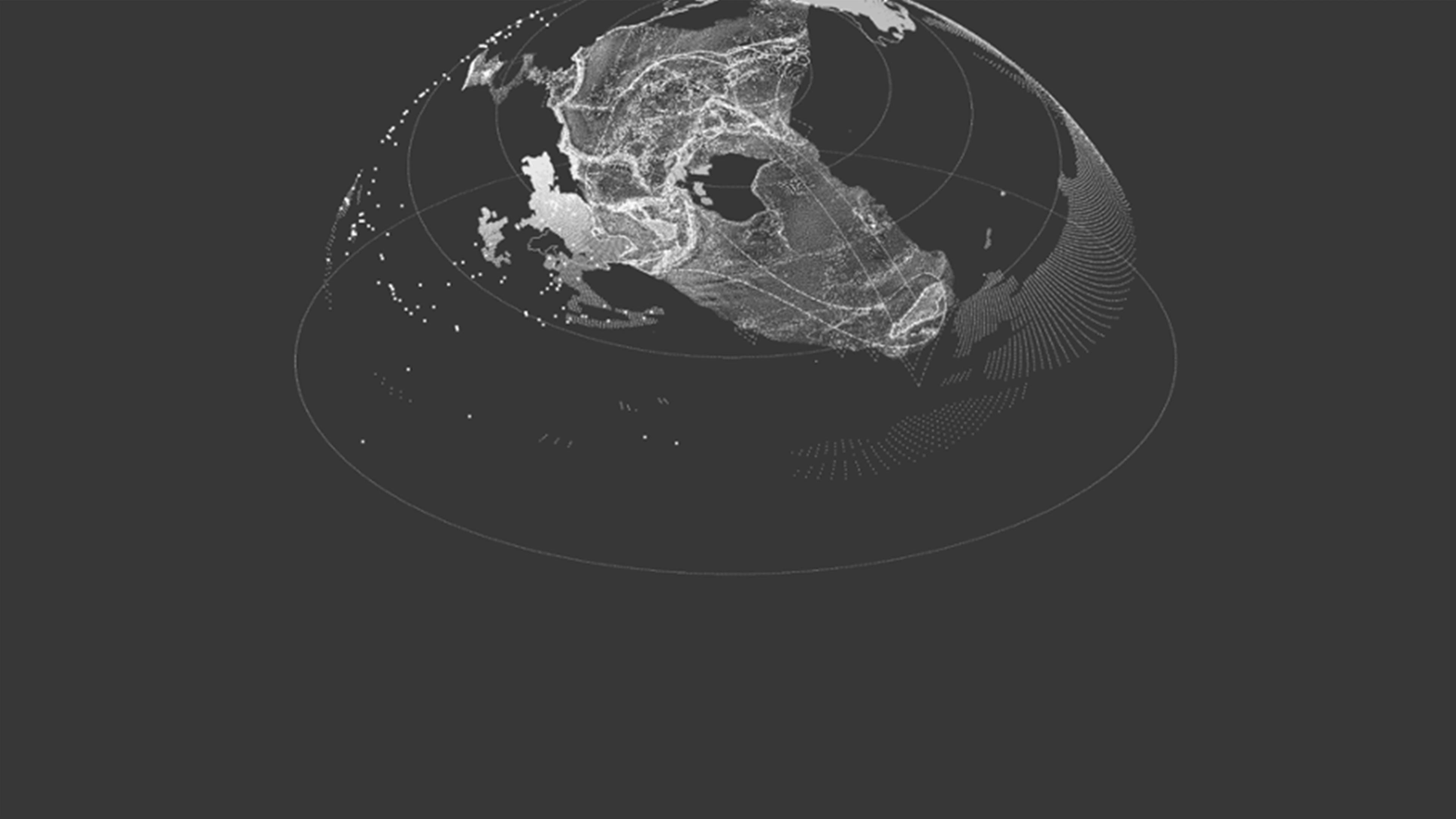 View of Earth as a hemisphere shown in white lines against a gray background