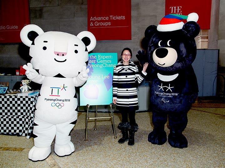 Curator Soyoung Lee with Olympic bears