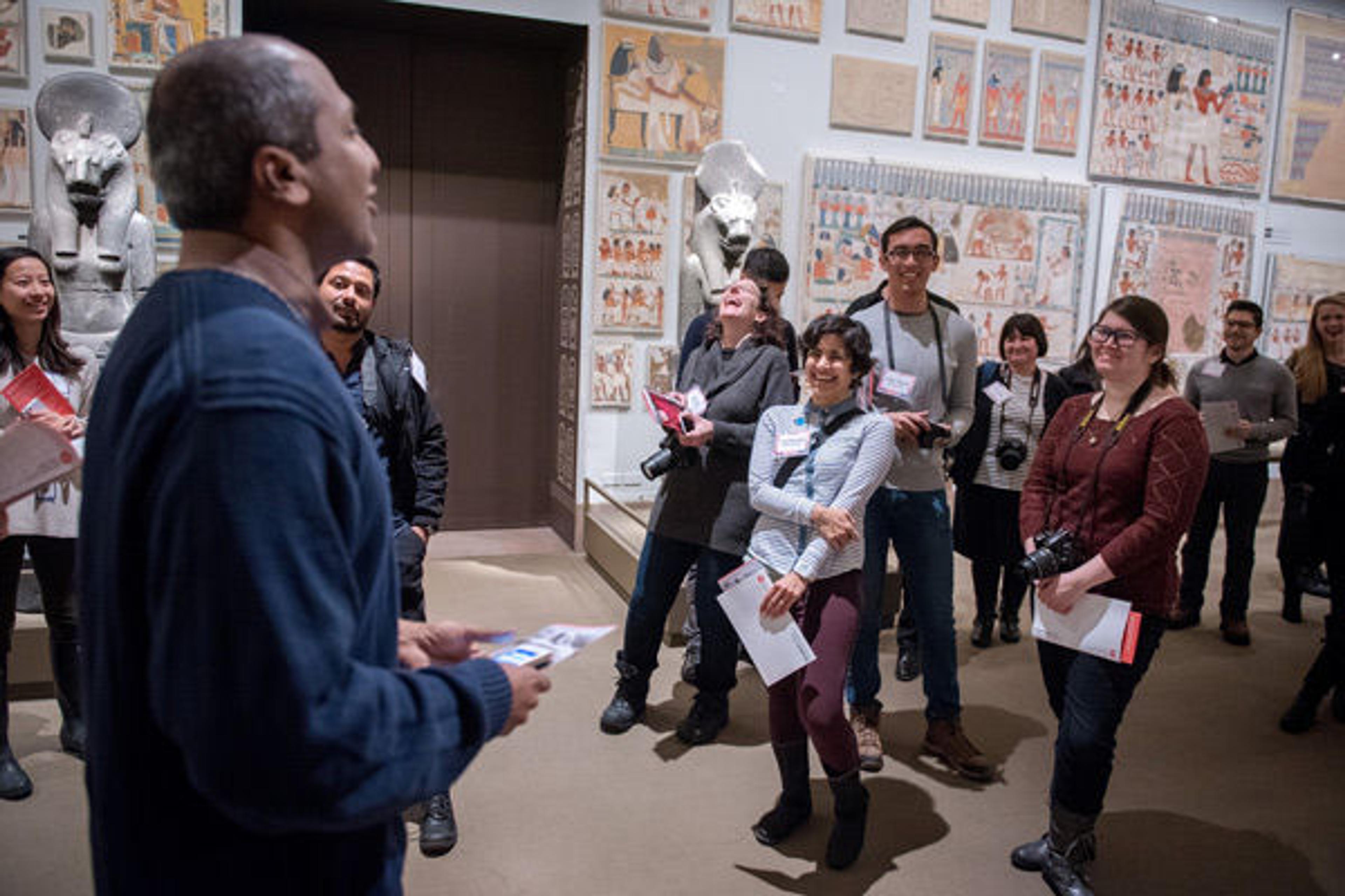 Chief Digital Officer Sree Sreenivasan leads the group through the Egyptian Galleries. All photographs courtesy Bloomberg Philanthropies