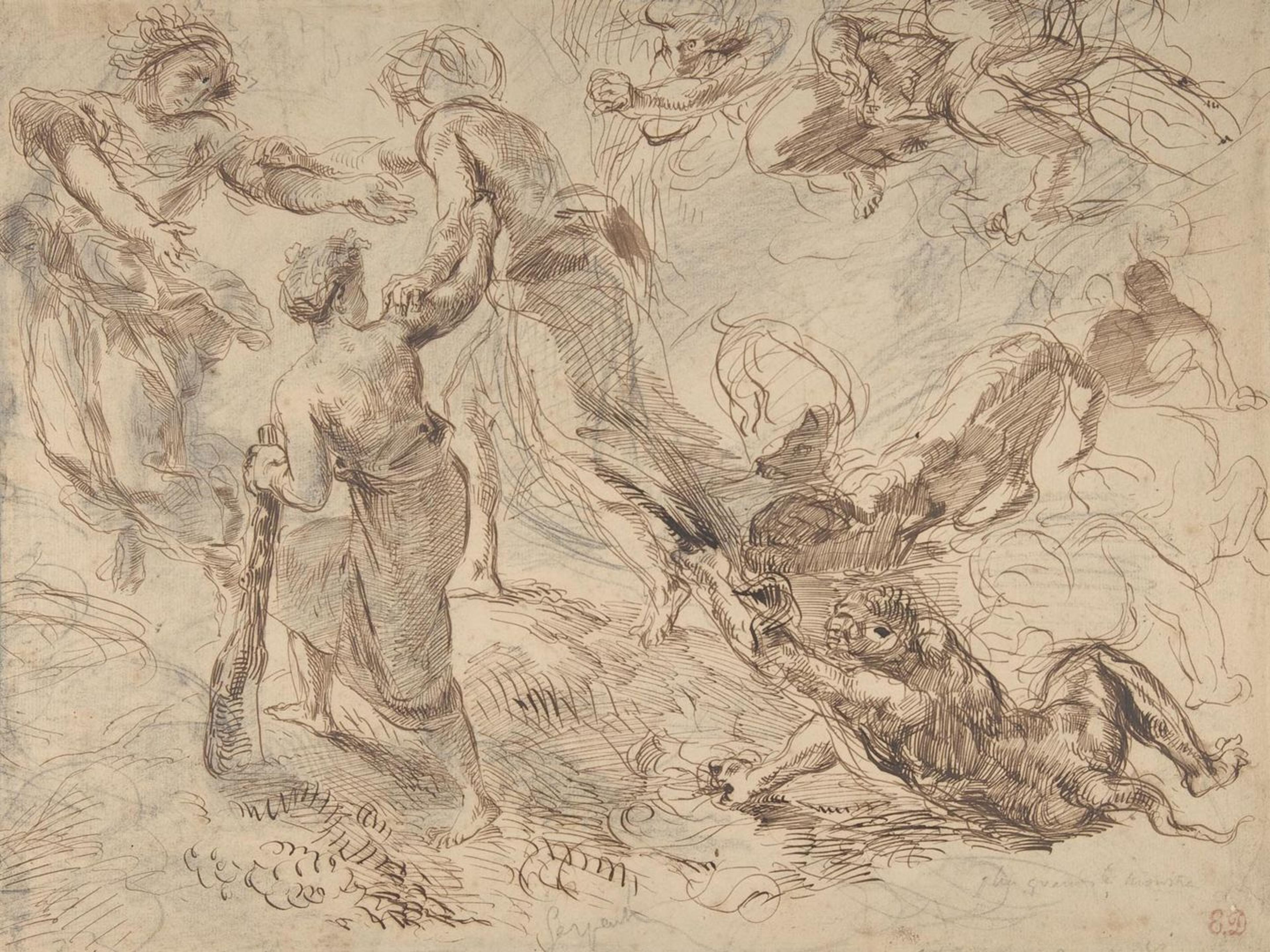Delacroix drawing of an allegory of Genius and Envy