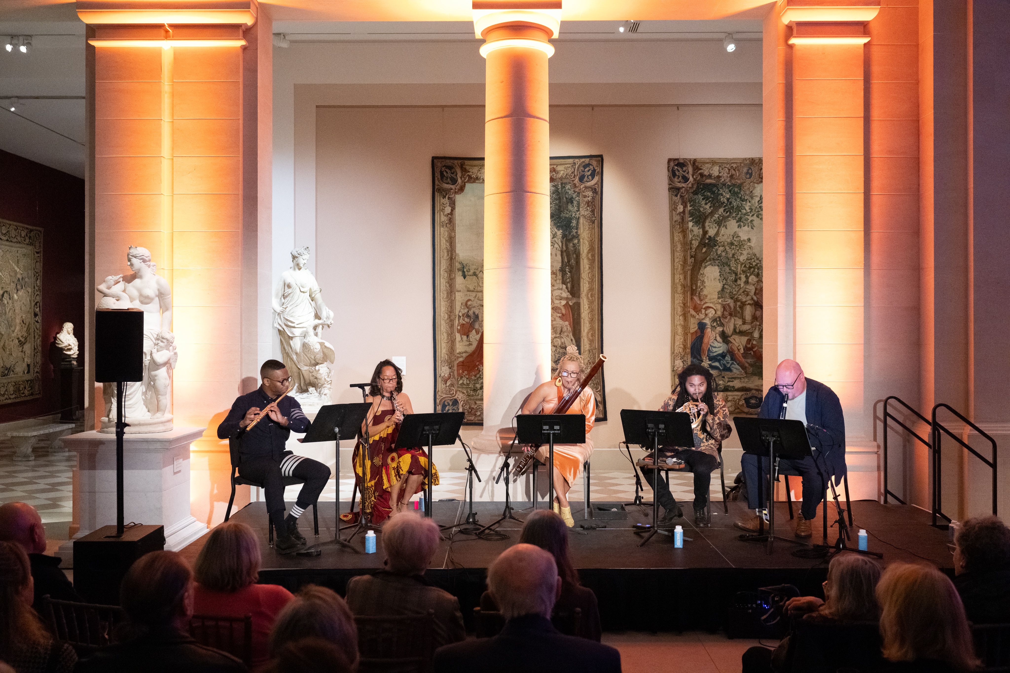 The Imani Winds quintet plays a concert in the Sculpture Court at The Met Fifth Avenue.