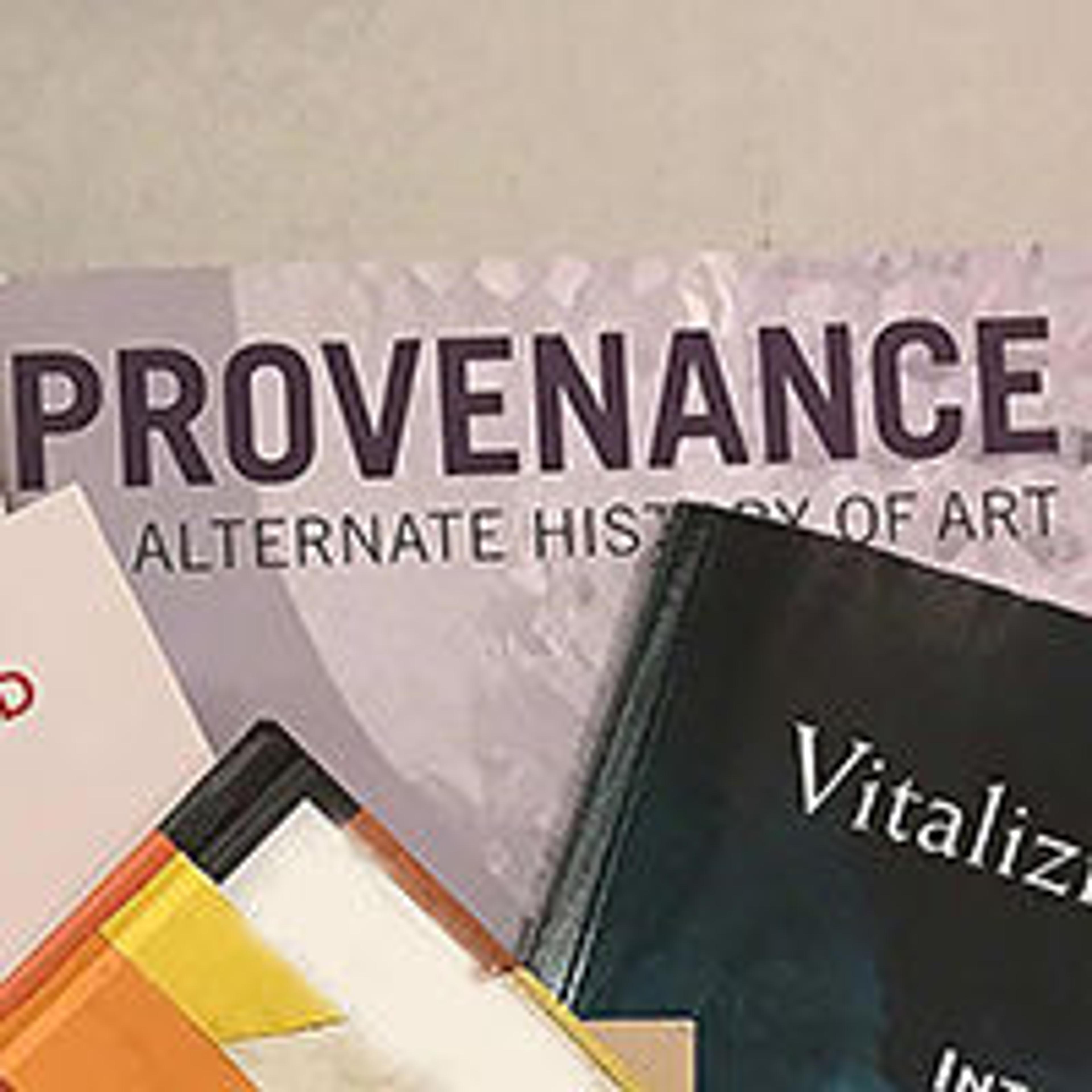 Color photograph of provenance research book covers