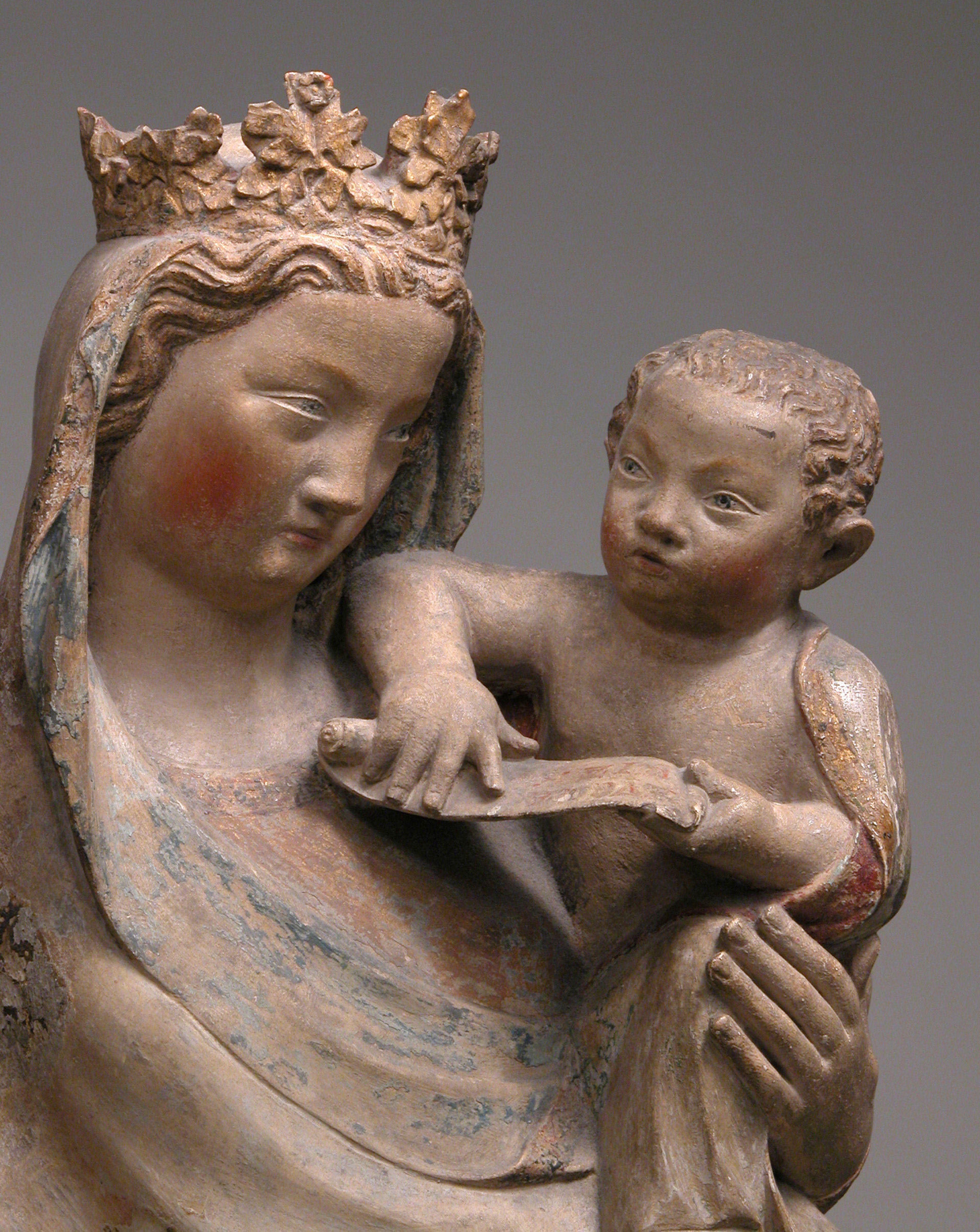 Stone sculpture of the Madonna and Child.