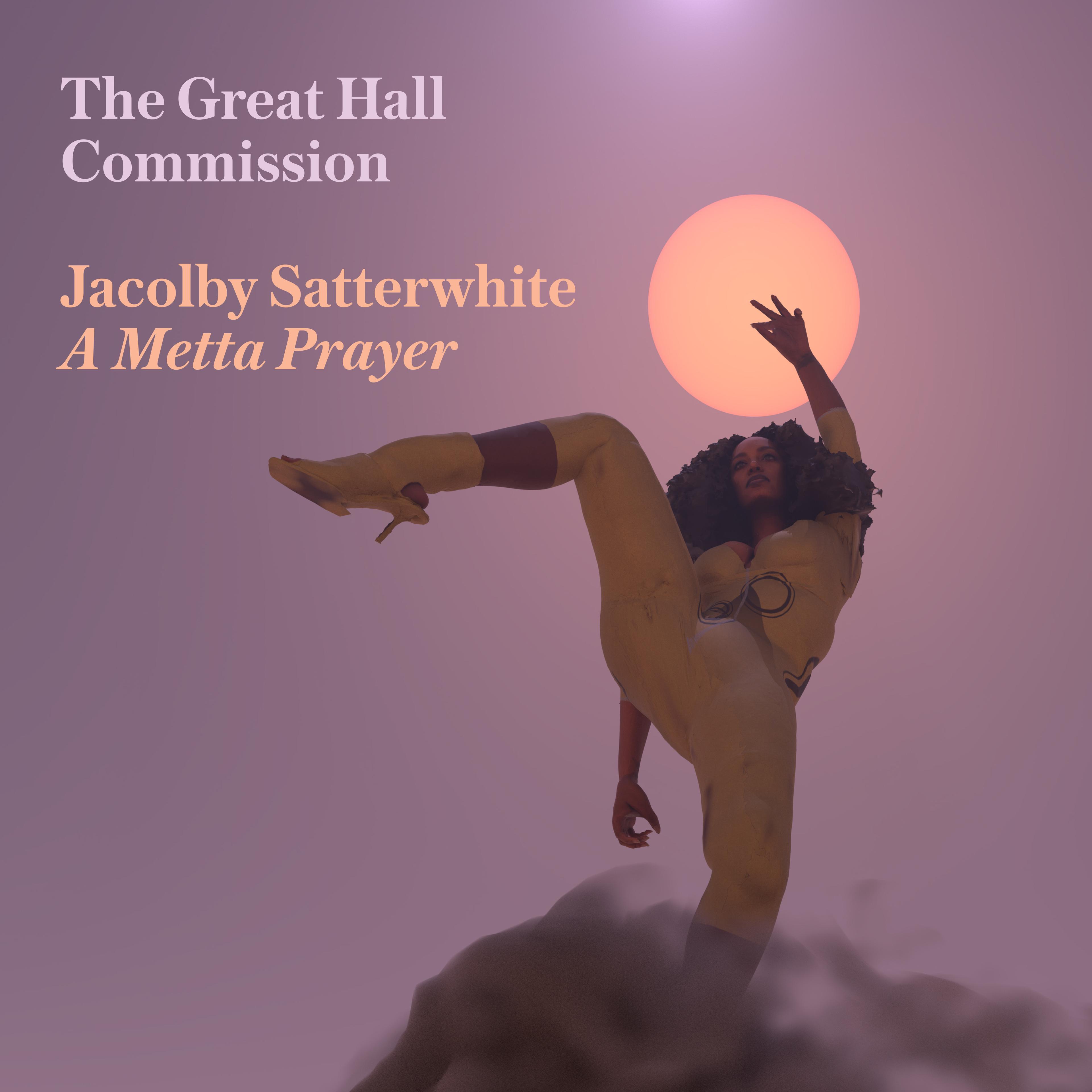 Animated image of woman in striking pose on a cloud in front of purple backdrop.
