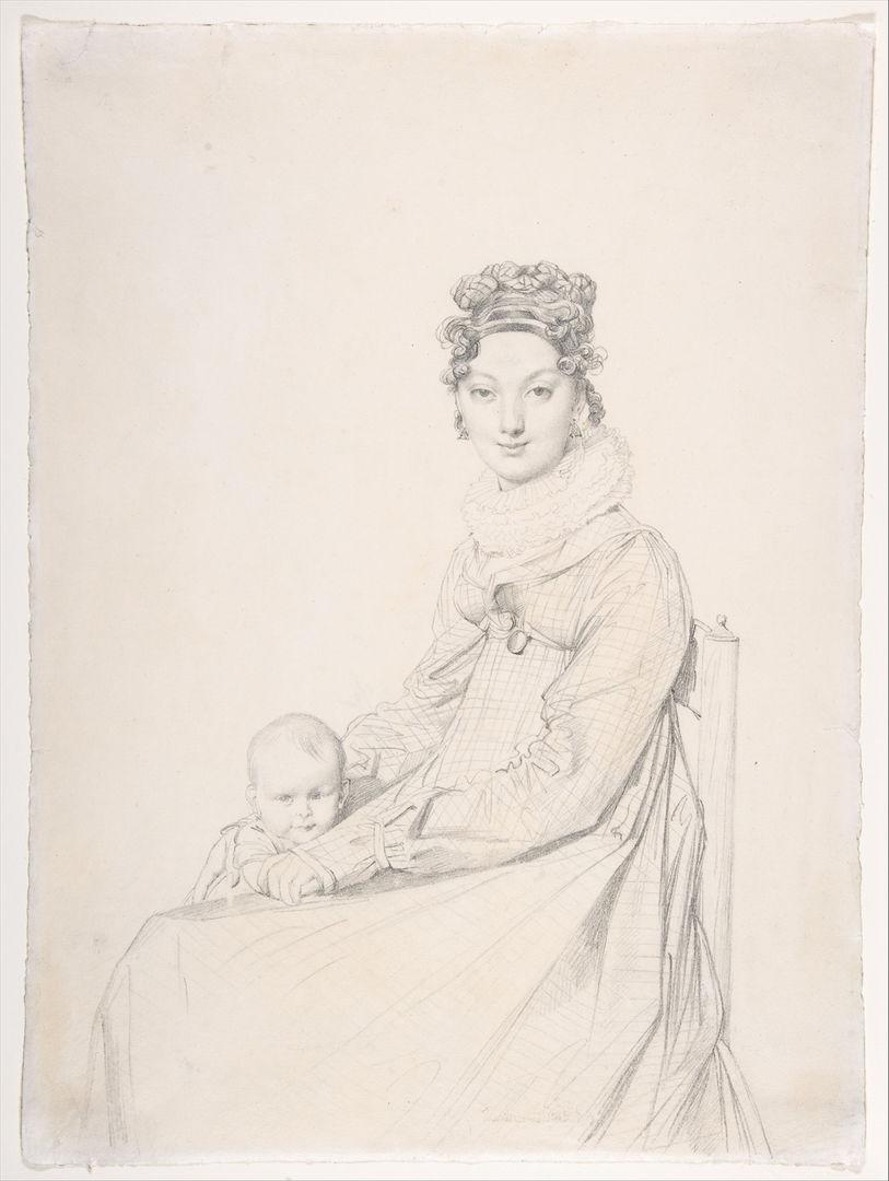 Drawing of a mother and child by Ingres.