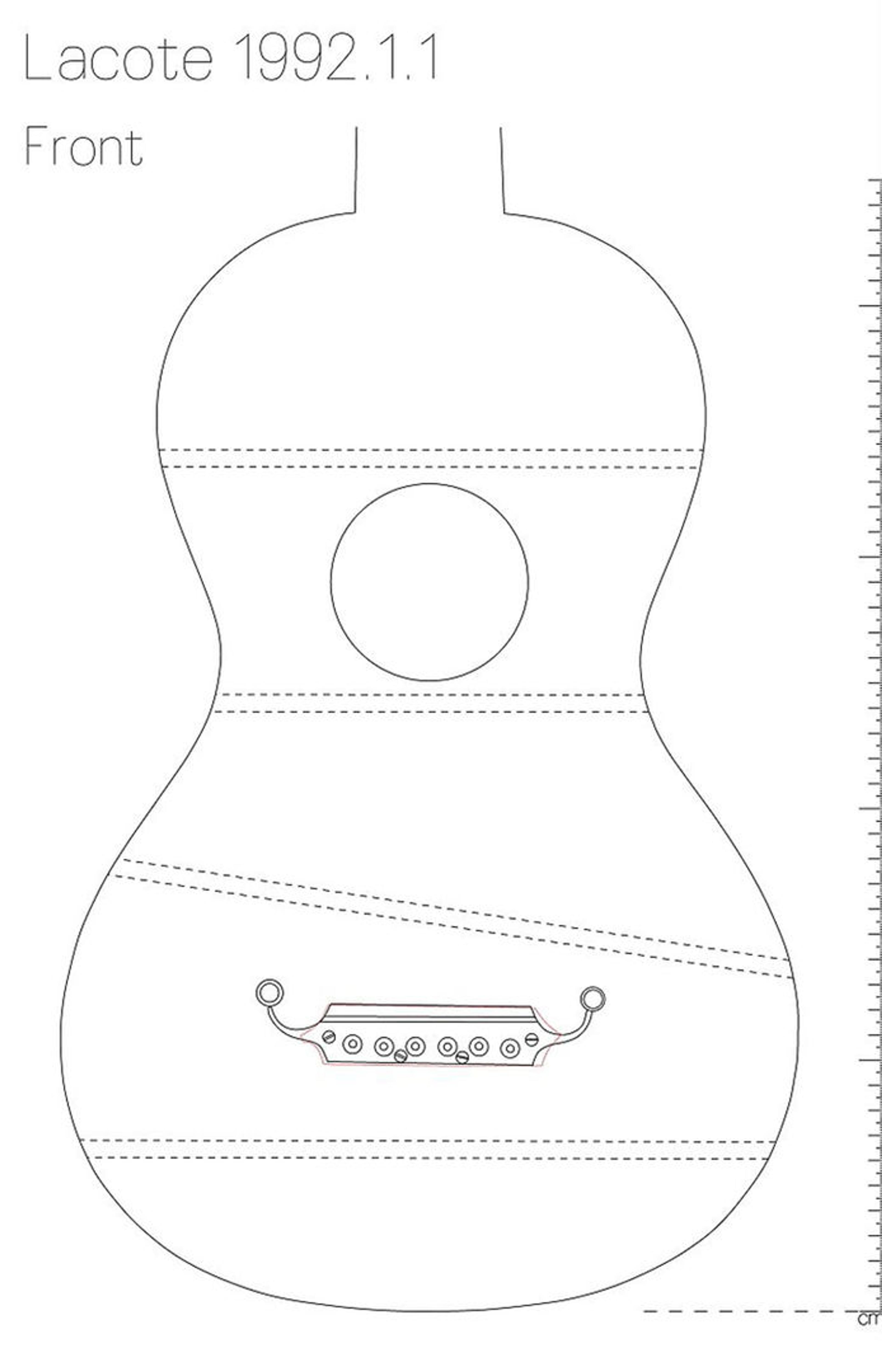 Drawing of The Met's Lacôte guitar showing proportion and size.