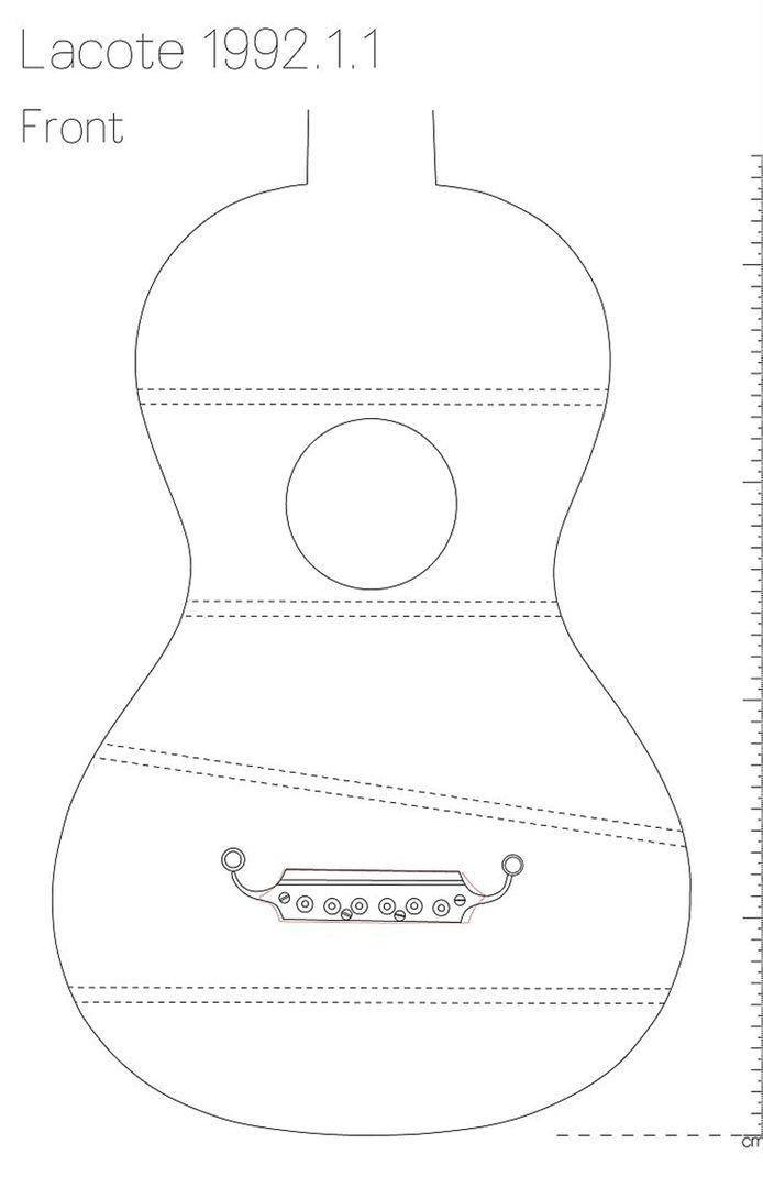 Drawing of The Met's Lacôte guitar showing proportion and size.
