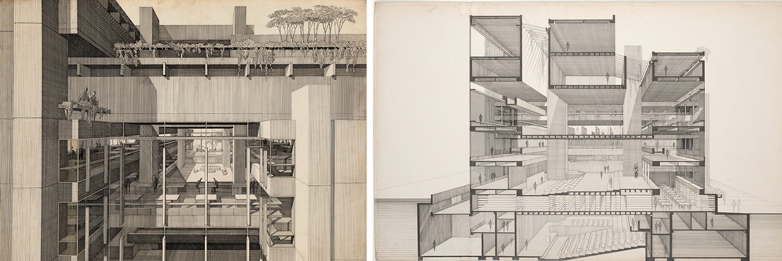 Composite image of two architecture drawings.