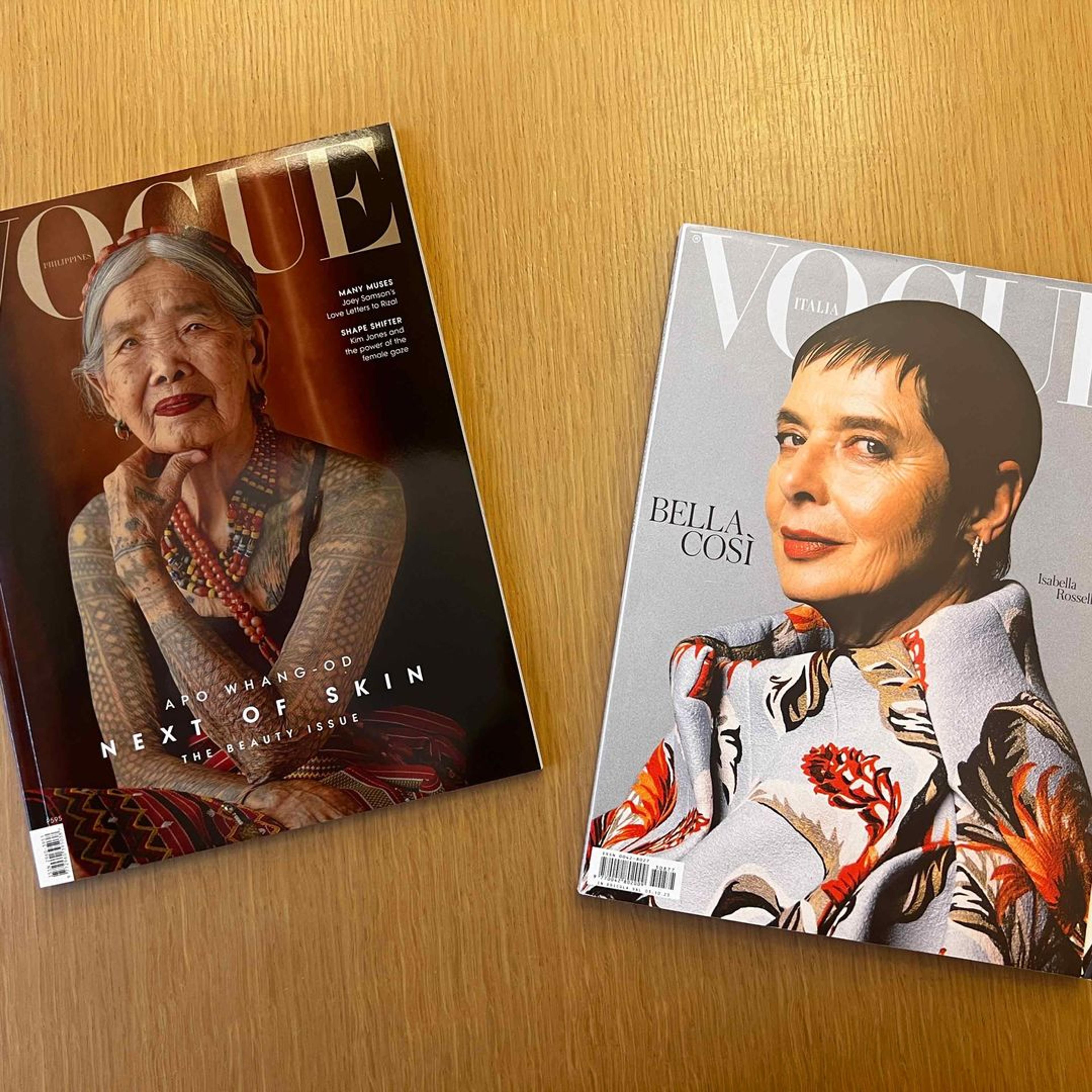 Covers of Vogue featuring Apo Whang-Od  and Isabella Rossellini