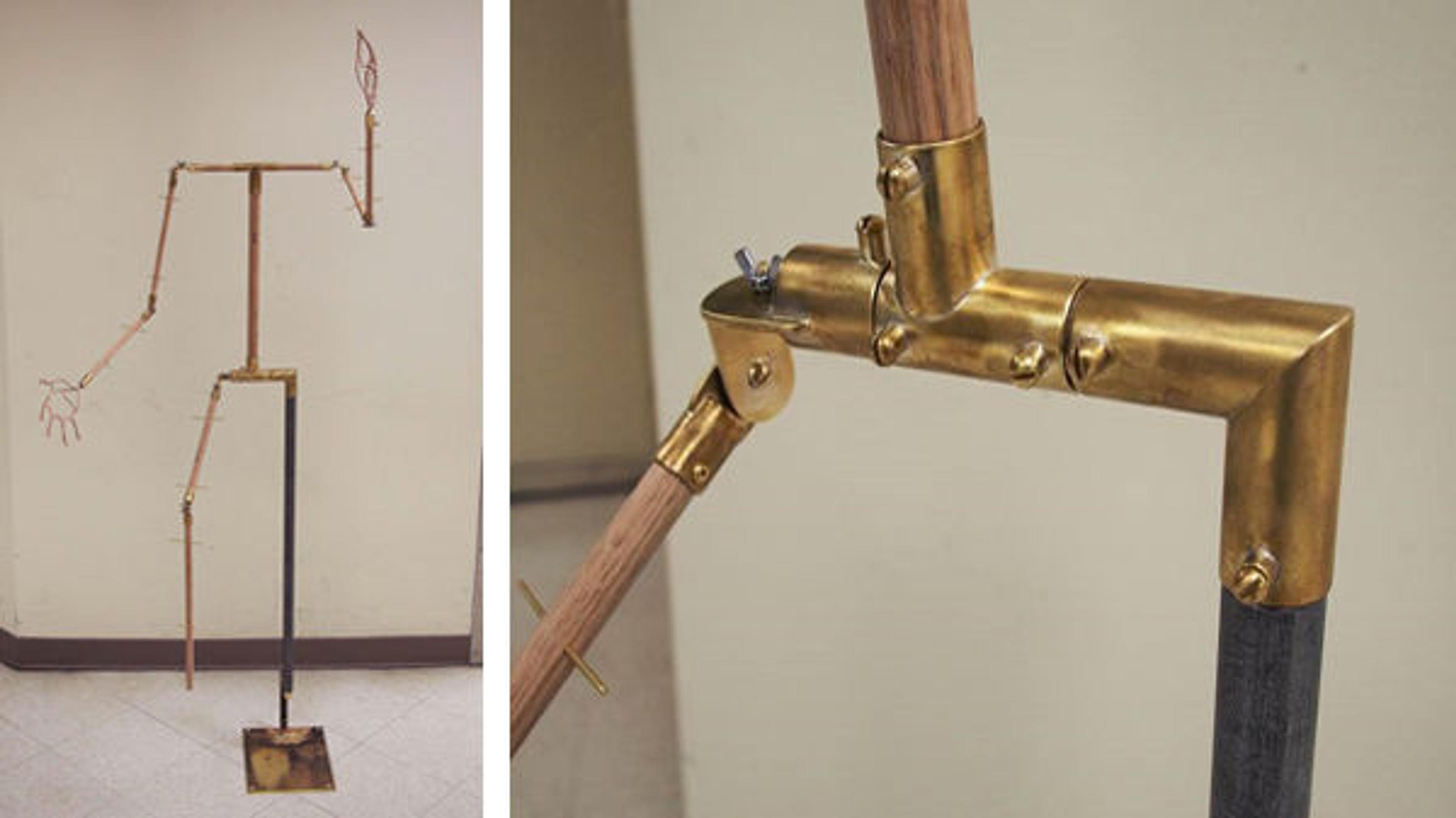 Two views of the brass and wood mannequin mount. Photos courtesy of Matthew Cumbie