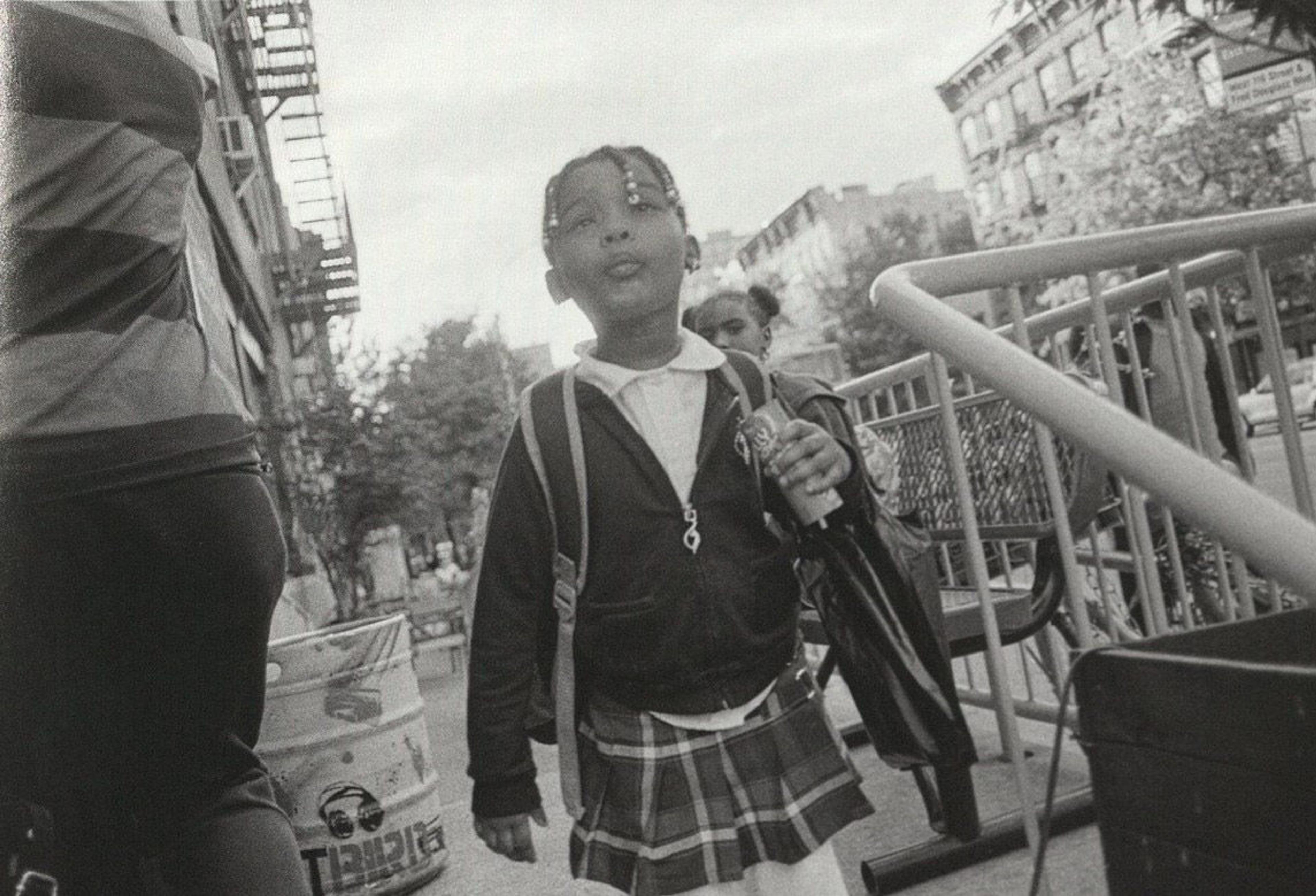 Black and white photograph of school child