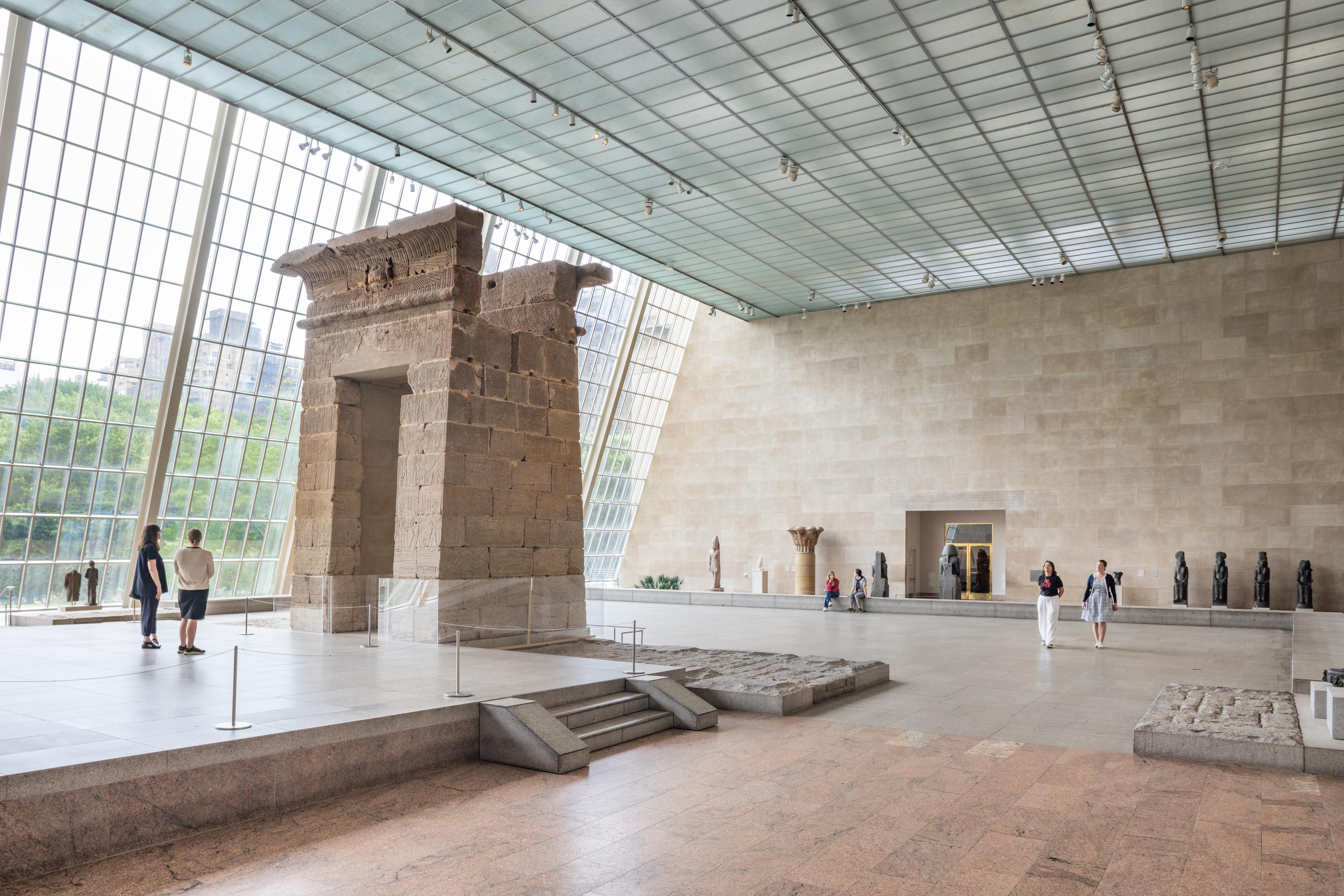 A sweeping view of the Temple of Dendur, an ancient Egyptian structure in The Met.