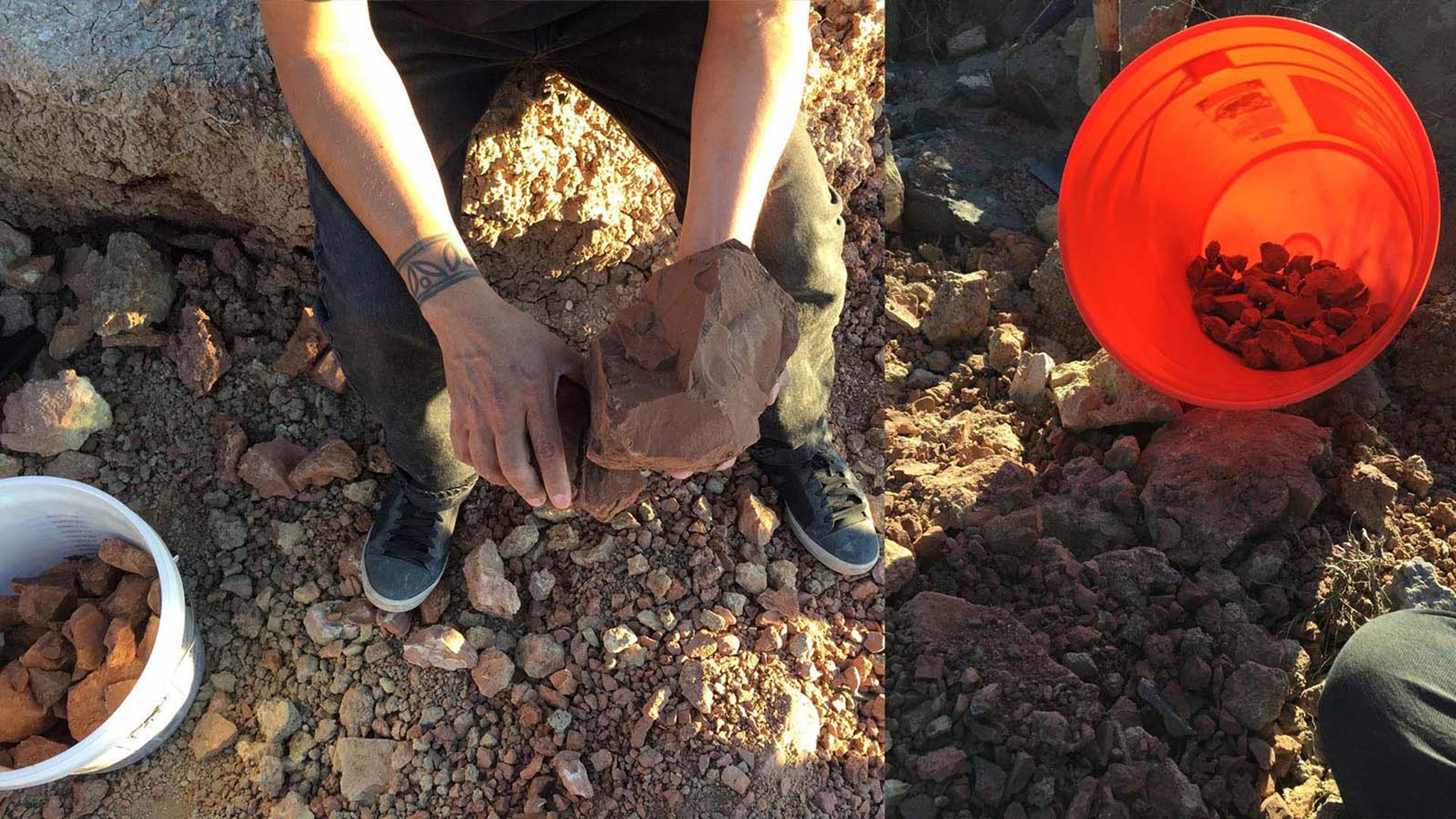 Image of person collecting clay