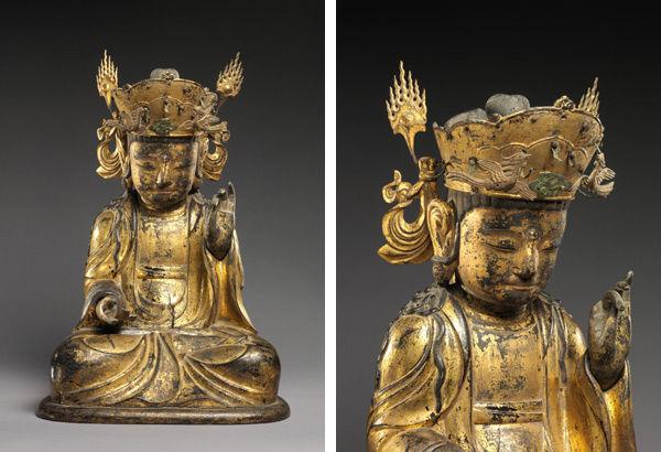 Seated bodhisattva (left attendant of a triad)