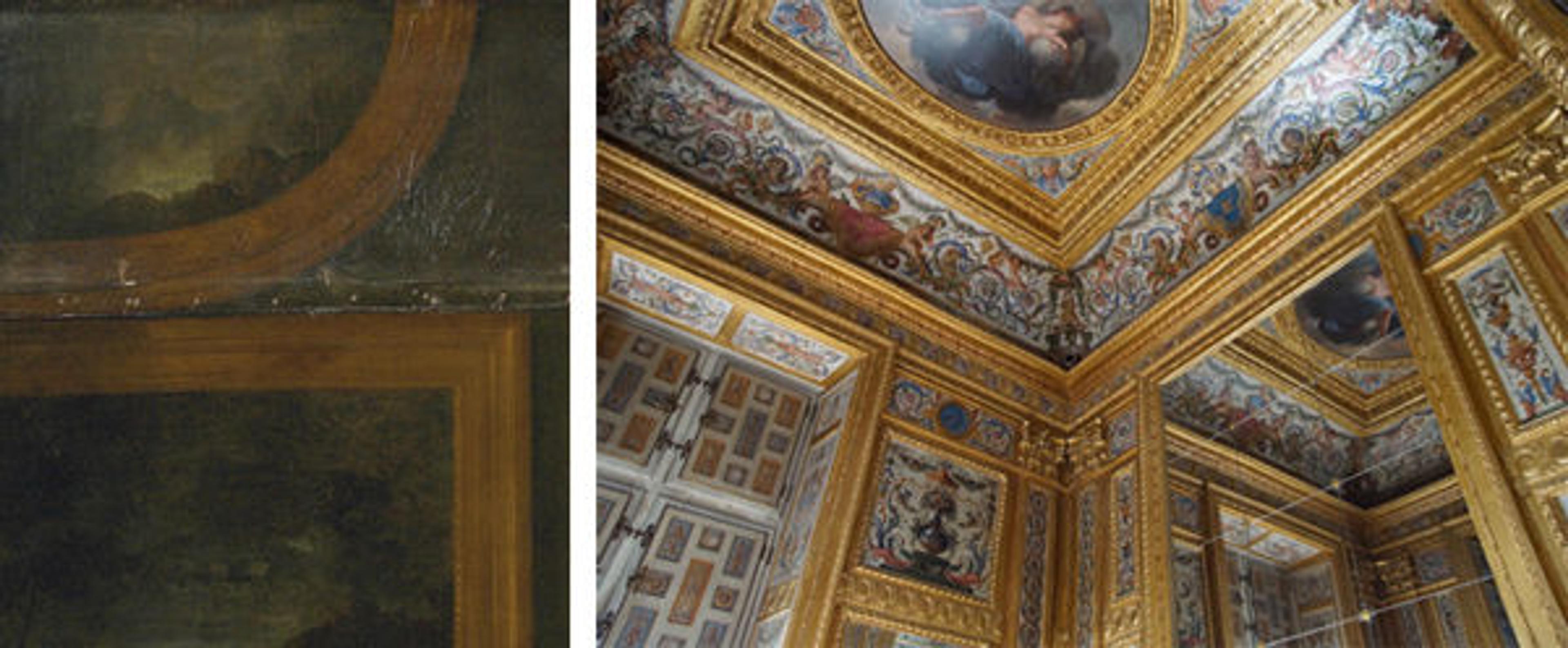 Frame in background of Jabach portrait (at left) and an interior (at right)