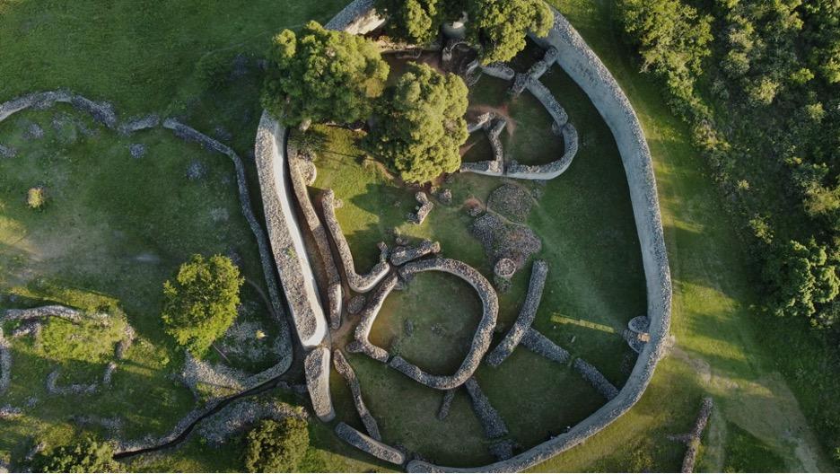 Aerial view of a stone wall structure
