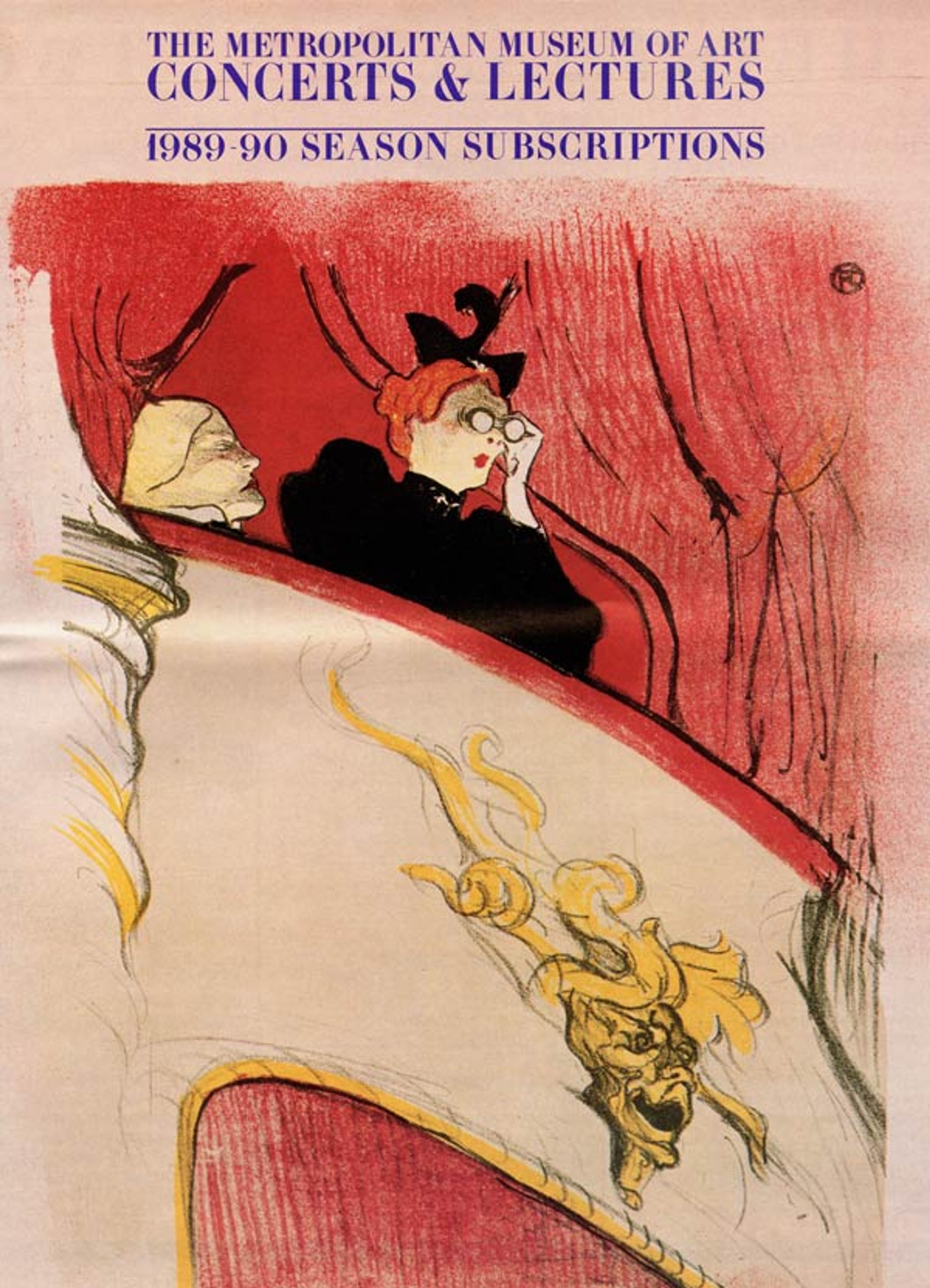 Brochure cover for the 1989–90 season of Concerts & Lectures, featuring Henri de Toulouse-Lautrec's The Box with the Gilded Mask