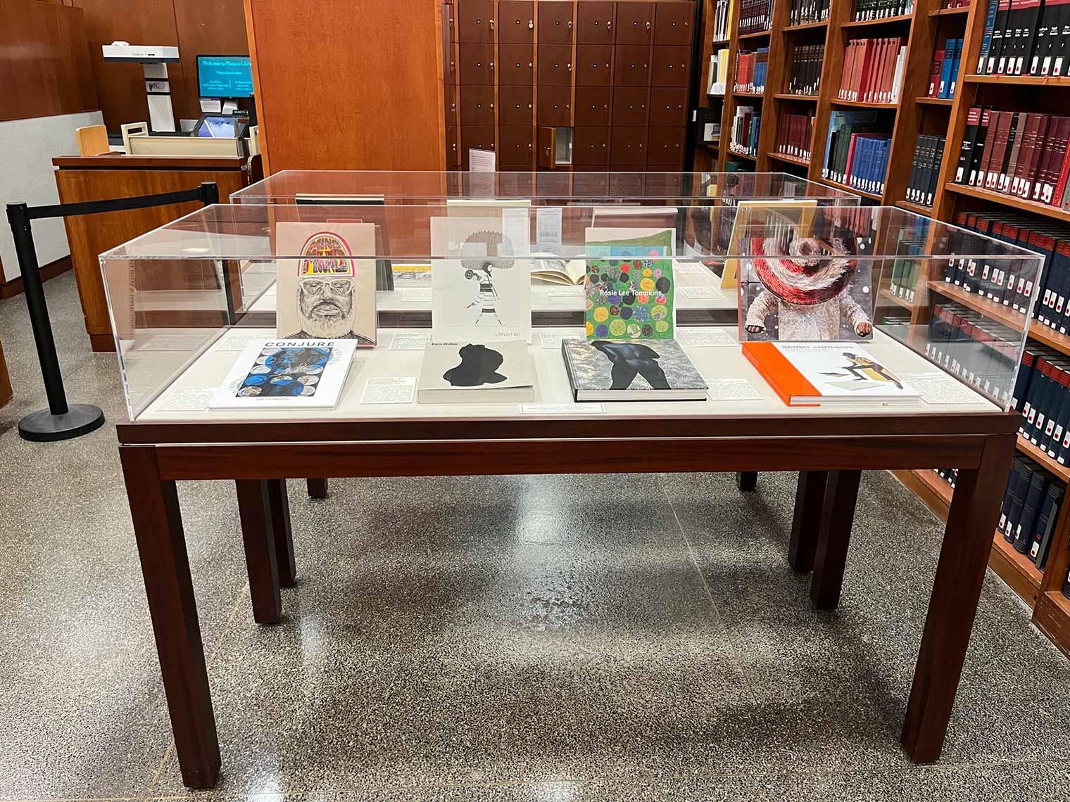Library vitrine display of books