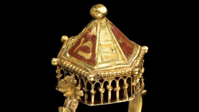 A gold and enamel Jewish ceremonial ring from the Colmar Treasure