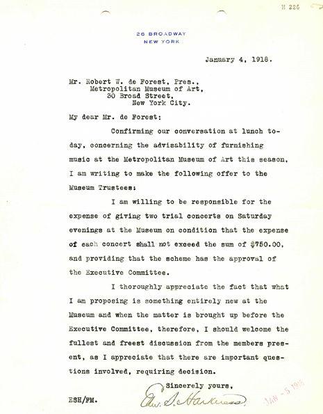 Letter from Edward Harkness, 1918