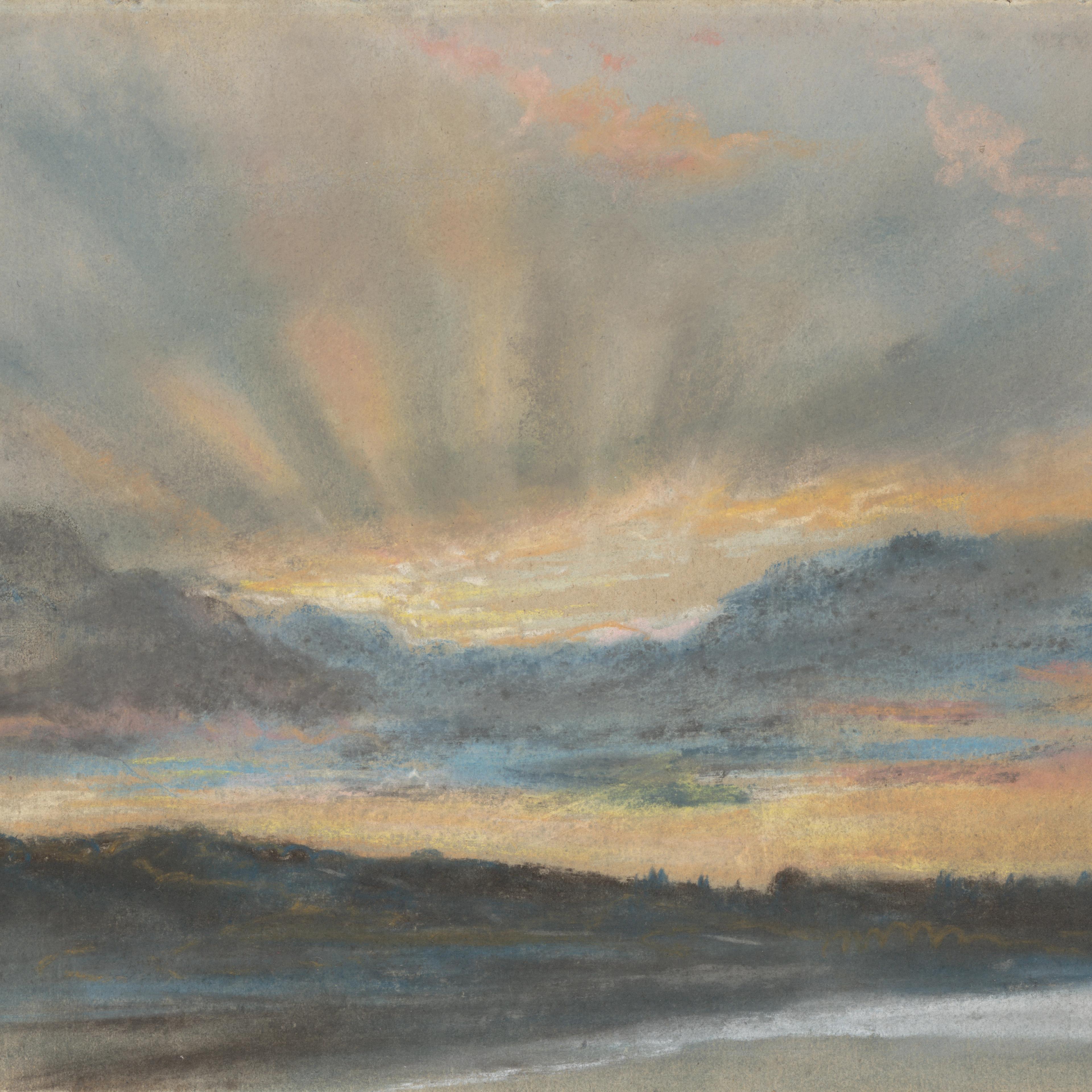 Detail from a colorful pastel drawing of a cloudy sunset.