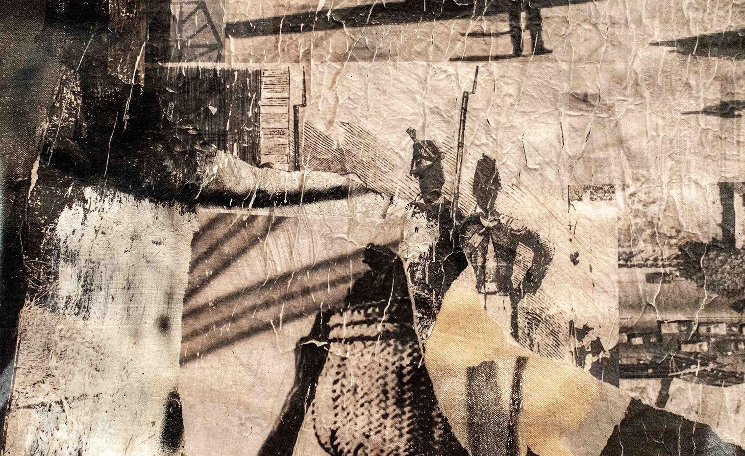 close up of abstract collage depicting people