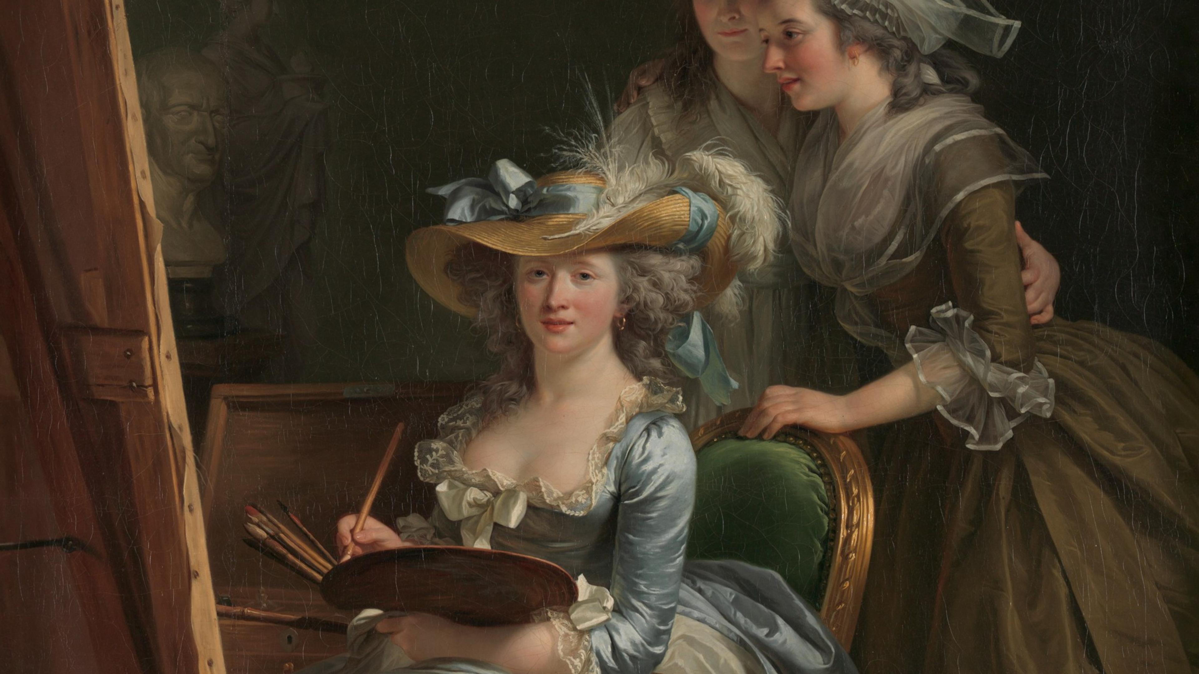 Detail of "Self-Portrait with Two Pupils, Marie Gabrielle Capet (1761–1818) and Marie Marguerite Carraux de Rosemond (1765–1788)" by Adélaïde Labille-Guiard