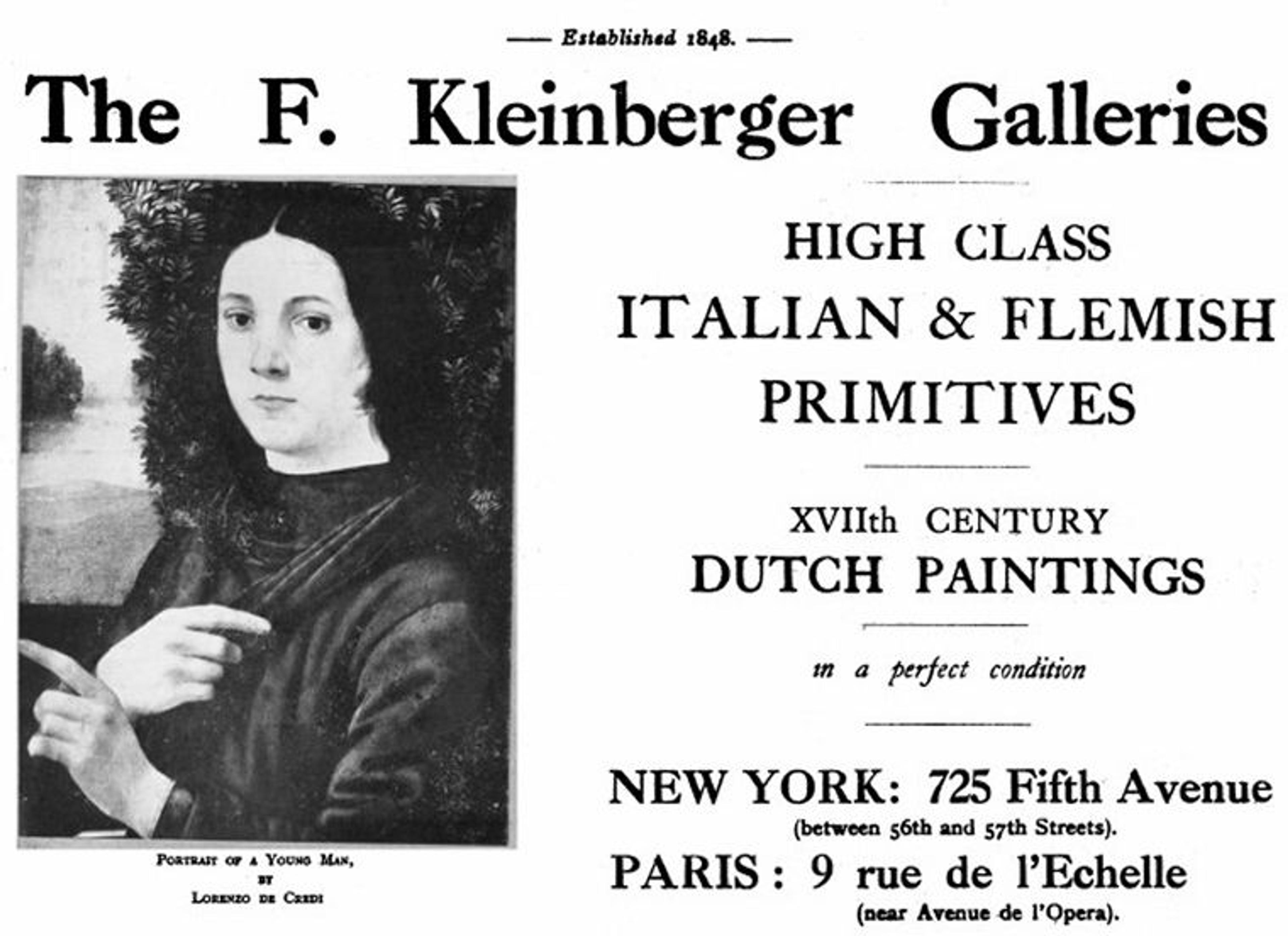 F. Kleinberger Galleries Inc. advertisement