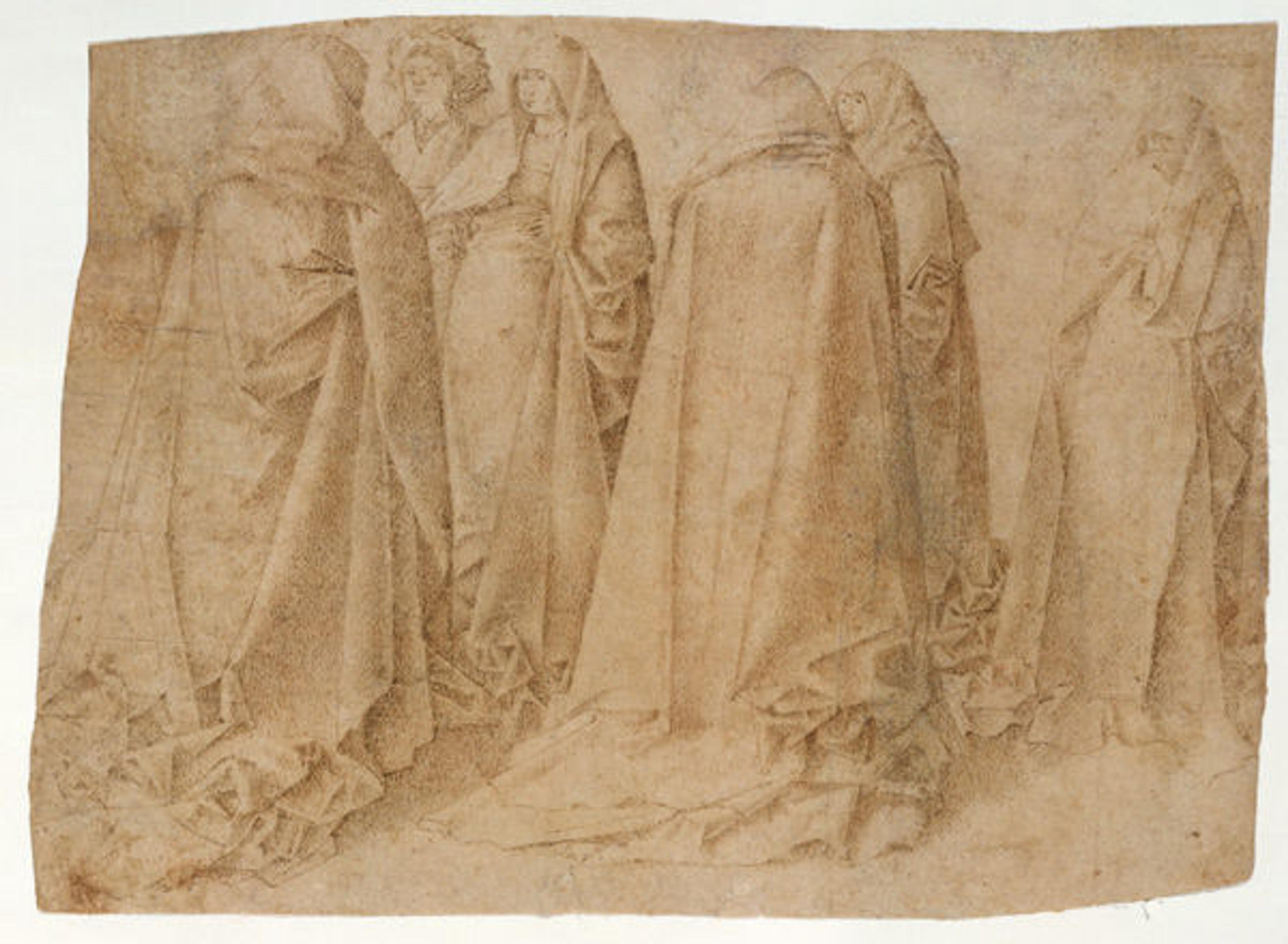 Attributed to Antonello da Messina (Antonello di Giovanni d’Antonio) (Italian, ca. 1430–1479). Group of Draped Figures, early 1460s (1975.1.265)
