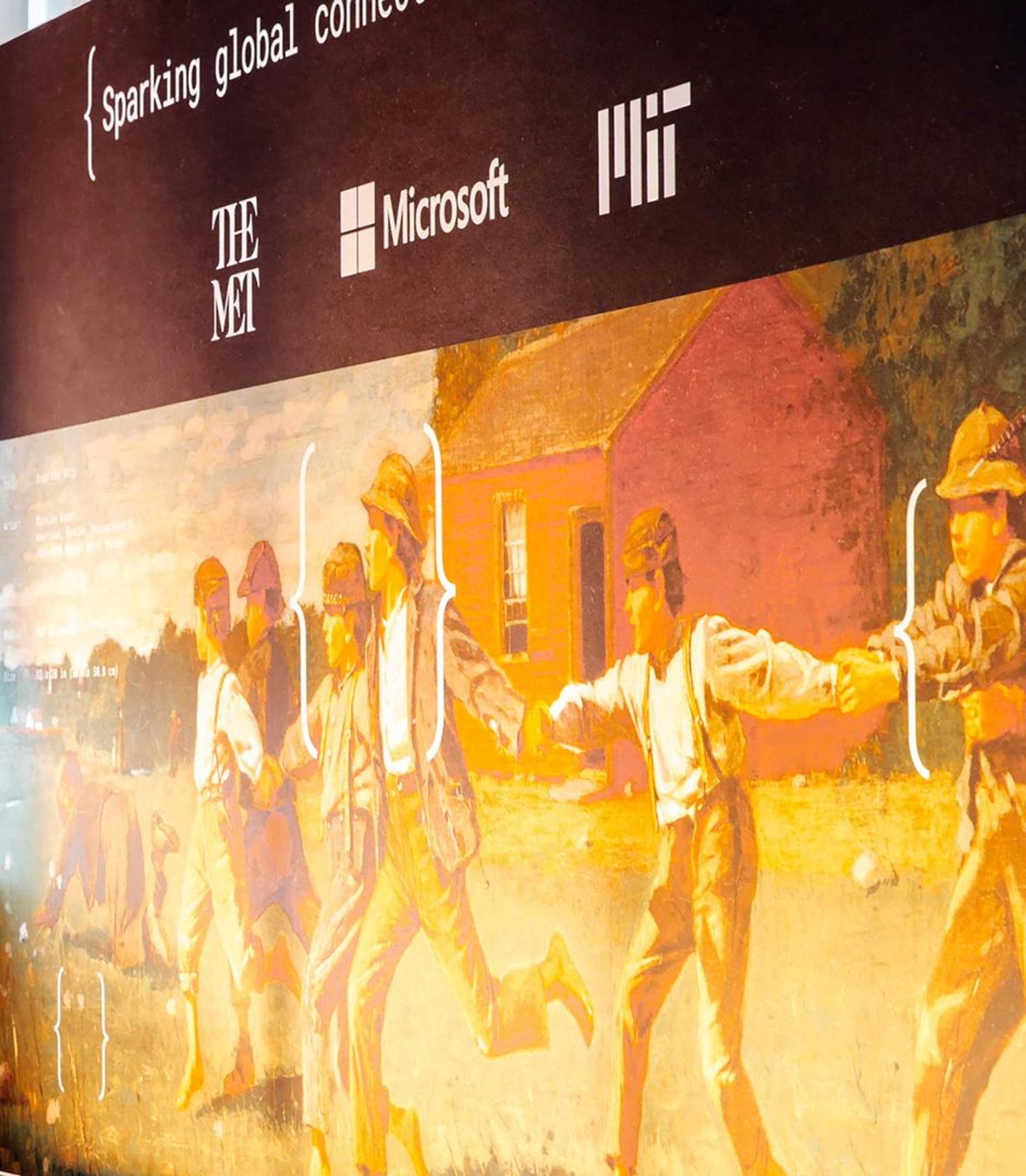 An image from an event poster showing a painting of young farmers linking arms with the logos of the participating institutions above in black on white