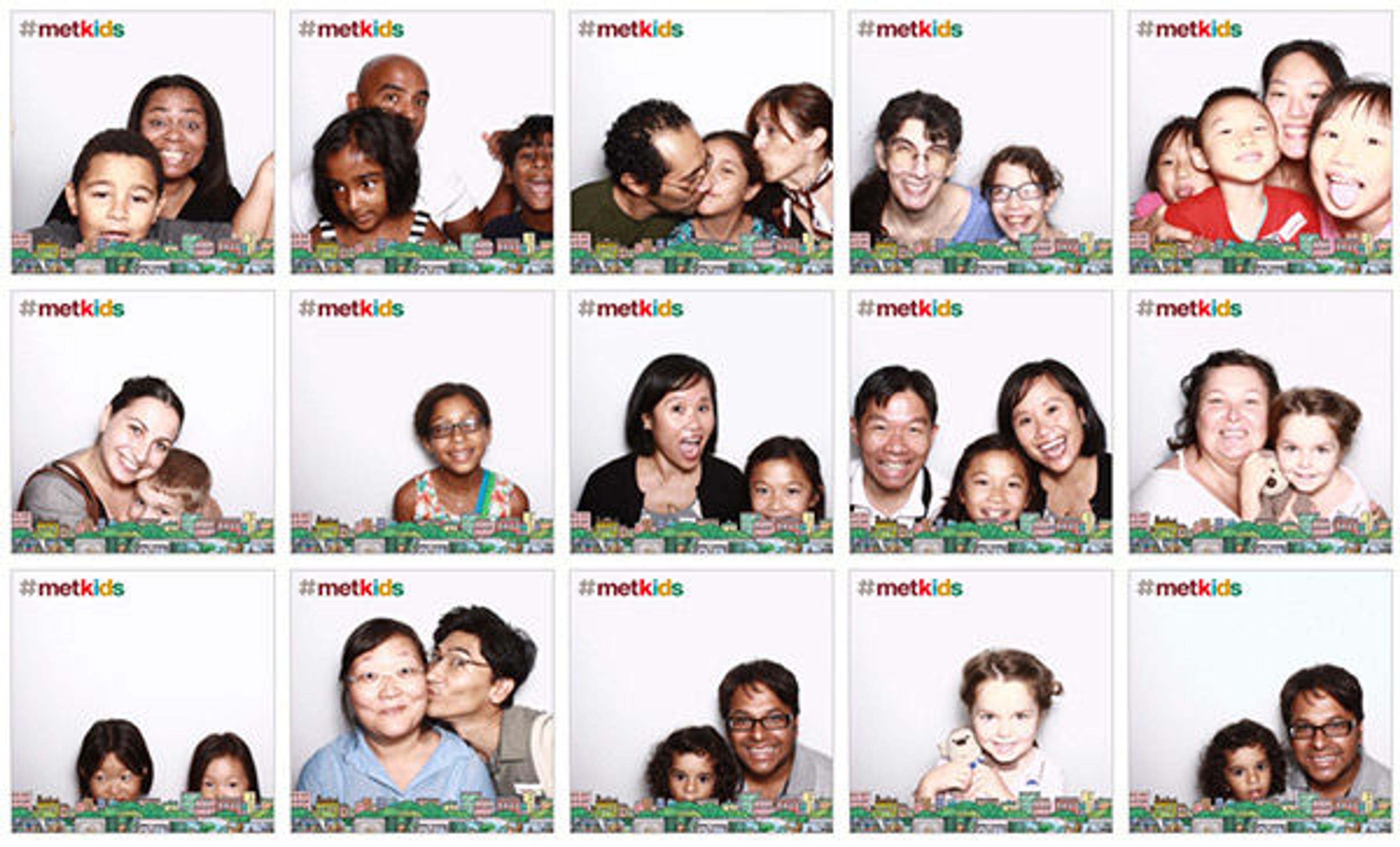 Photobooth pictures of kids and families at the MetKids launch party.