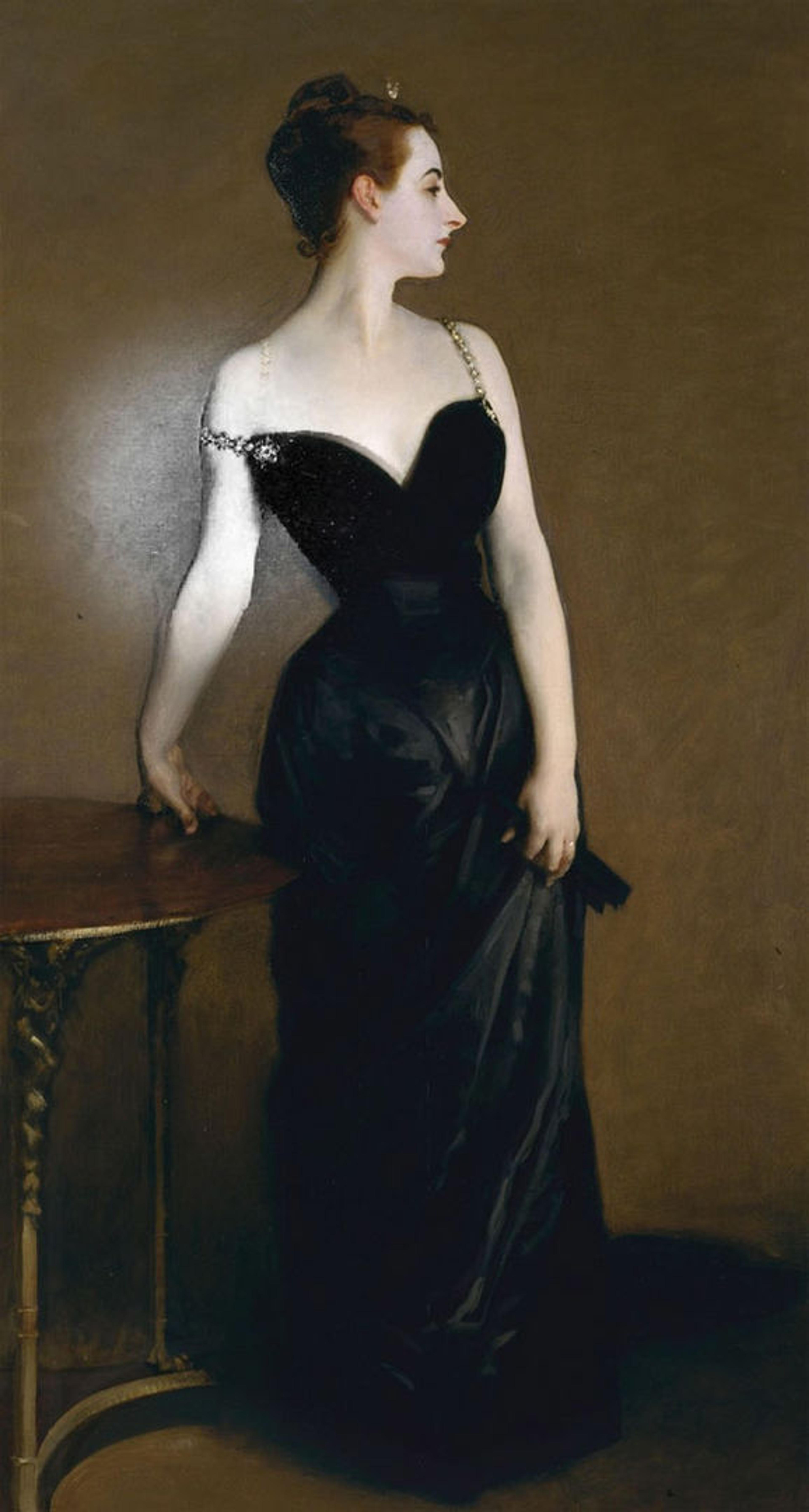 The original shoulder strap was actually off Gautreau's shoulder. John Singer Sargent (American, 1856–1925). Madame X (Madame Pierre Gautreau) (before painting over), 1883–84. Oil on canvas; 82 1/8 x 43 1/4 in. (208.6 x 109.9 cm). The Metropolitan Museum of Art, New York, Arthur Hoppock Hearn Fund, 1916 (16.53)