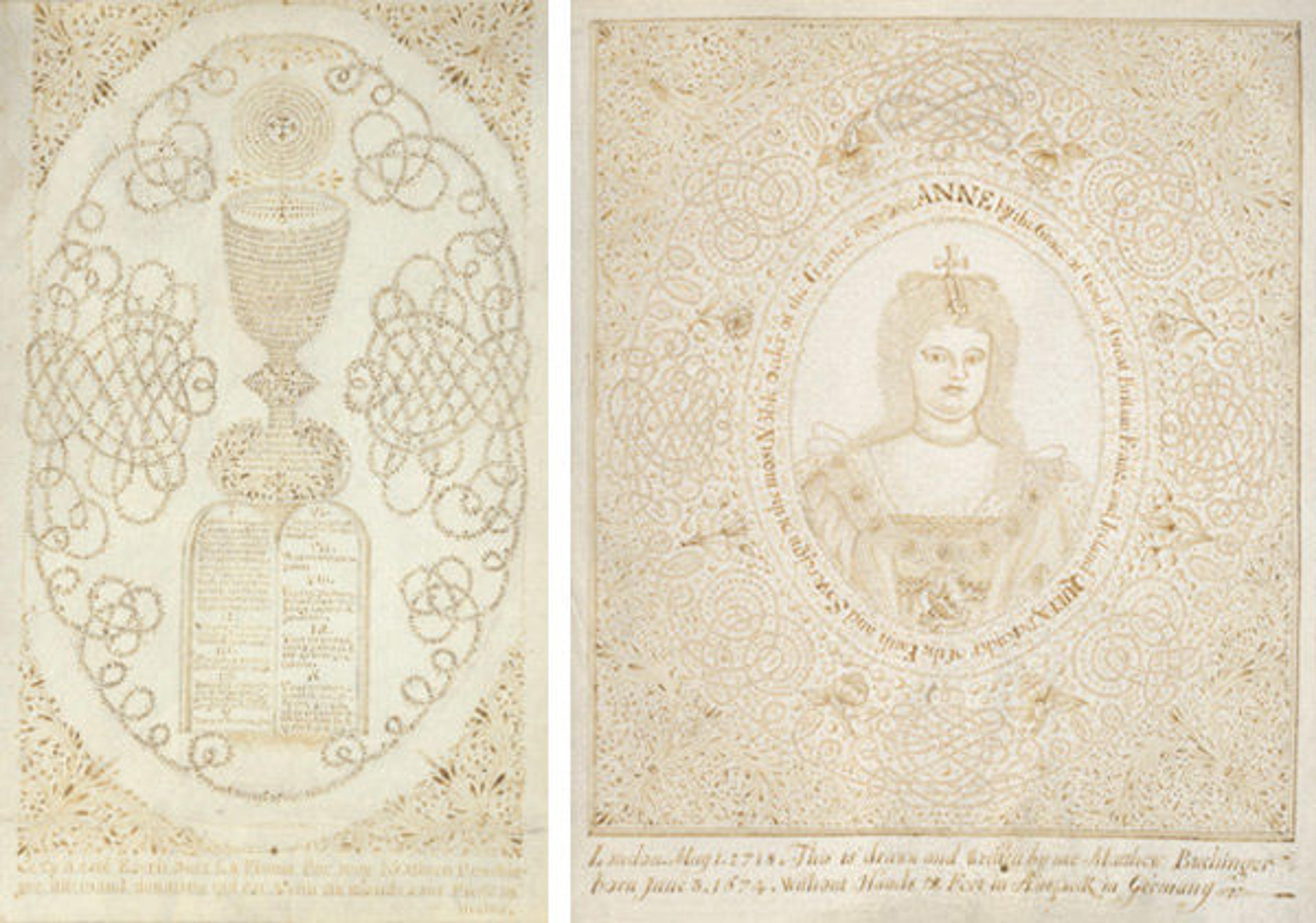 Ten Commandments and Selections from the Gospel of John; Portrait of Queen Anne